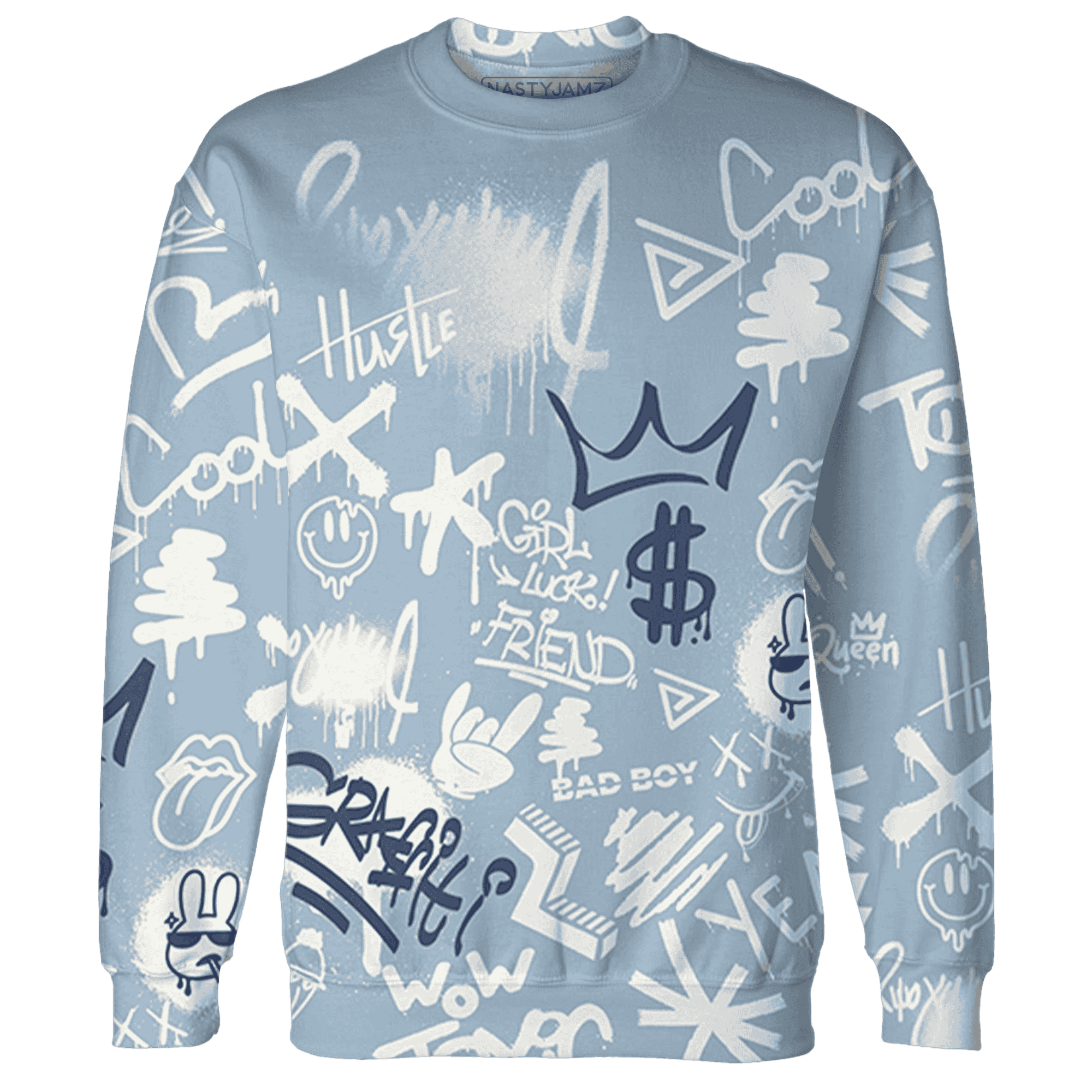 Mid Diffused Blue Grey 1s Sweatshirt Match Graffiti King 3D All-Over Print Doodle Style - NastyJamz