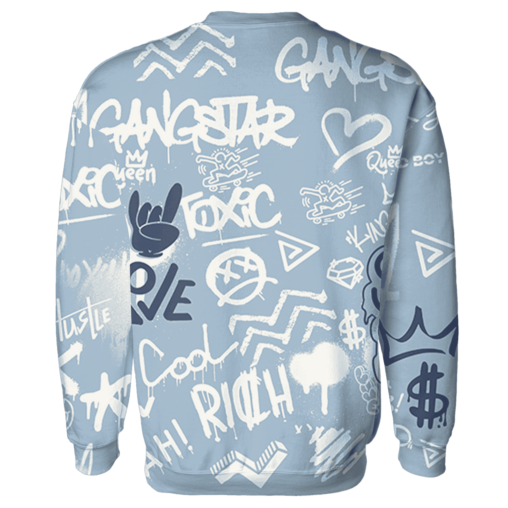 Mid Diffused Blue Grey 1s Sweatshirt Match Graffiti King 3D All-Over Print Doodle Style - NastyJamz
