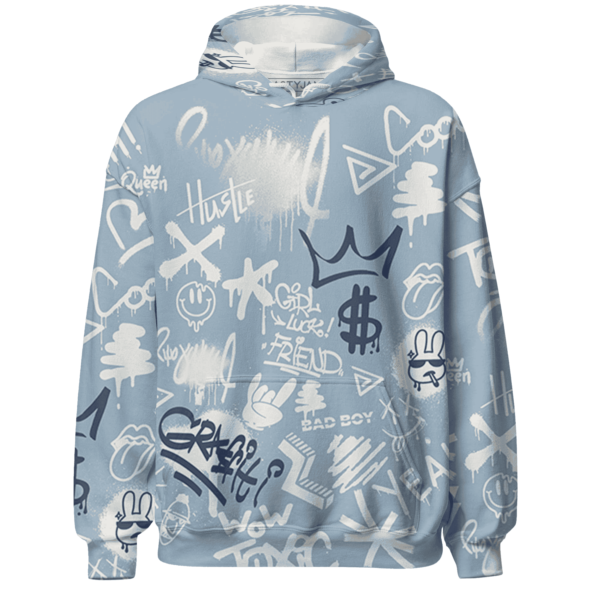Mid Diffused Blue Grey 1s Hoodie Match Graffiti King 3D All-Over Print Doodle Style - NastyJamz