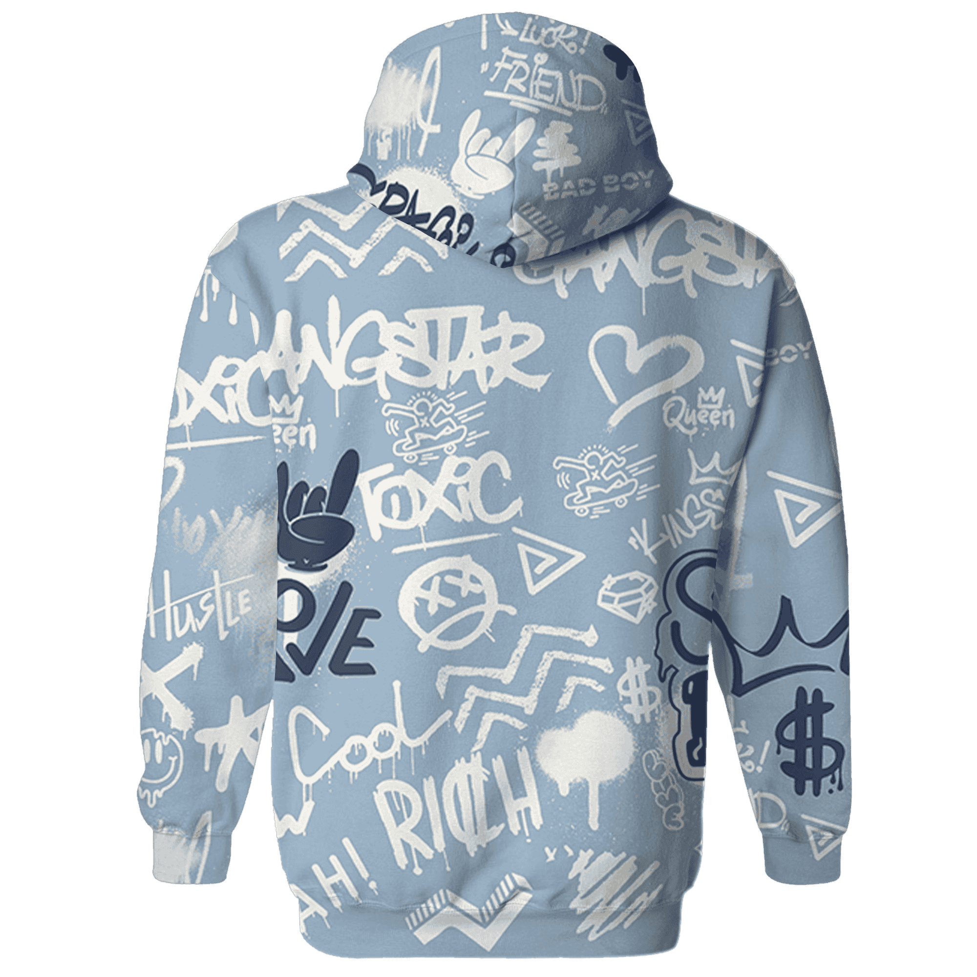 Mid Diffused Blue Grey 1s Hoodie Match Graffiti King 3D All-Over Print Doodle Style - NastyJamz