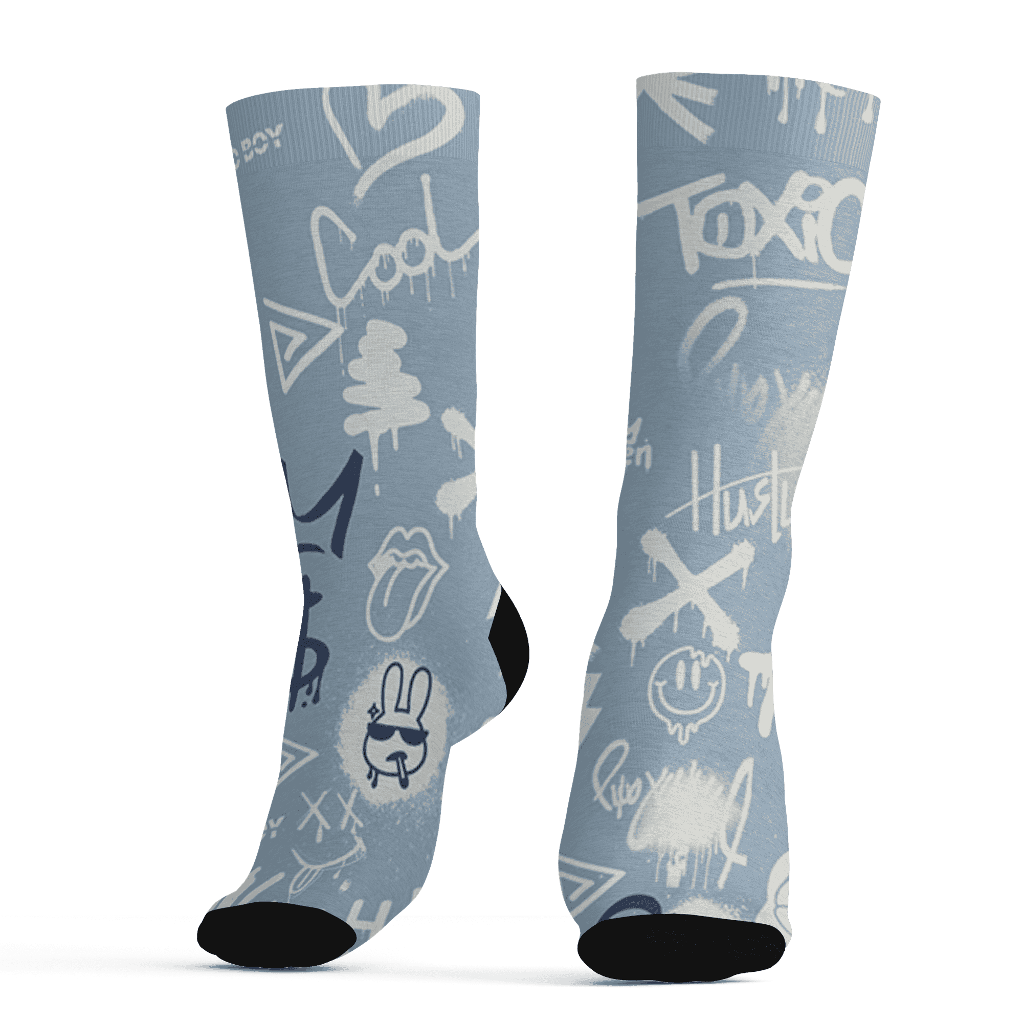 Mid Diffused Blue Grey 1s Socks Match Graffiti King 3D All-Over Print Doodle Style - NastyJamz