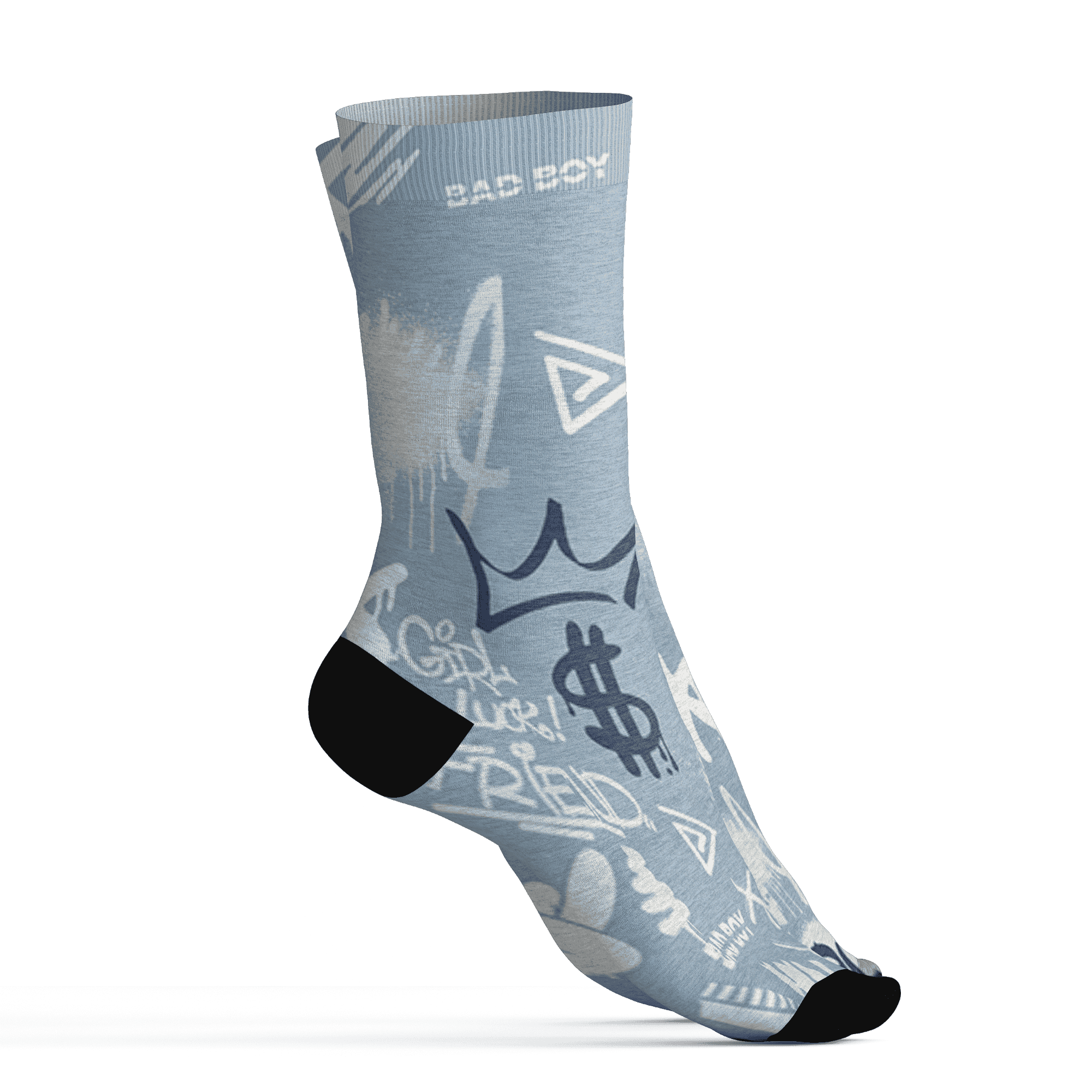 Mid Diffused Blue Grey 1s Socks Match Graffiti King 3D All-Over Print Doodle Style - NastyJamz