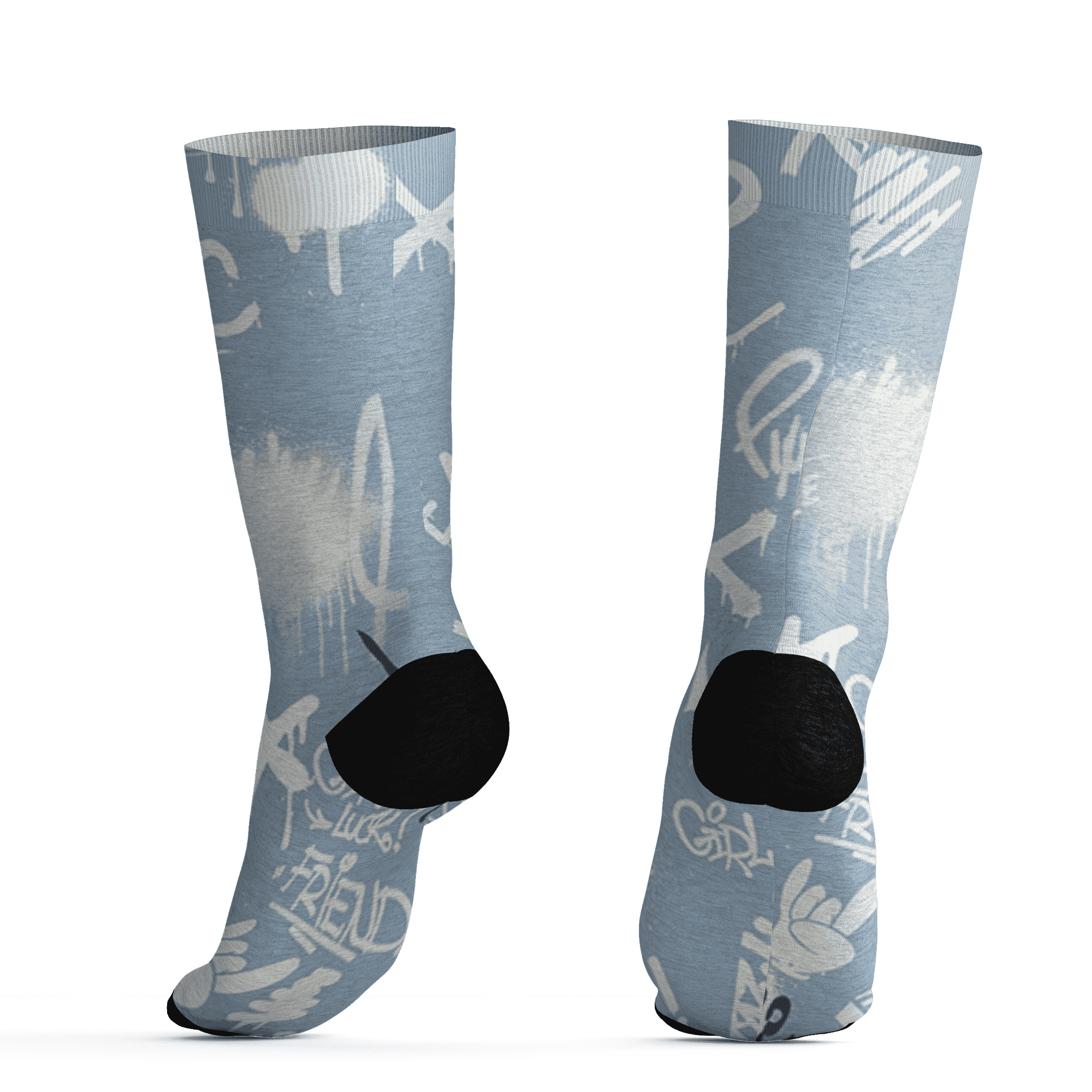 Mid Diffused Blue Grey 1s Socks Match Graffiti King 3D All-Over Print Doodle Style - NastyJamz