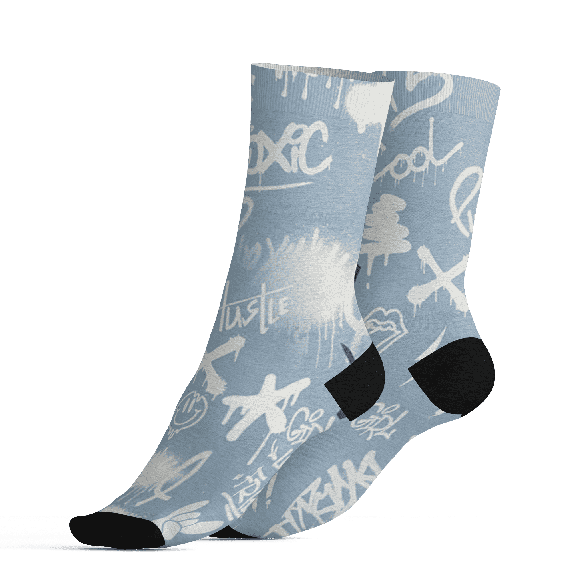Mid Diffused Blue Grey 1s Socks Match Graffiti King 3D All-Over Print Doodle Style - NastyJamz