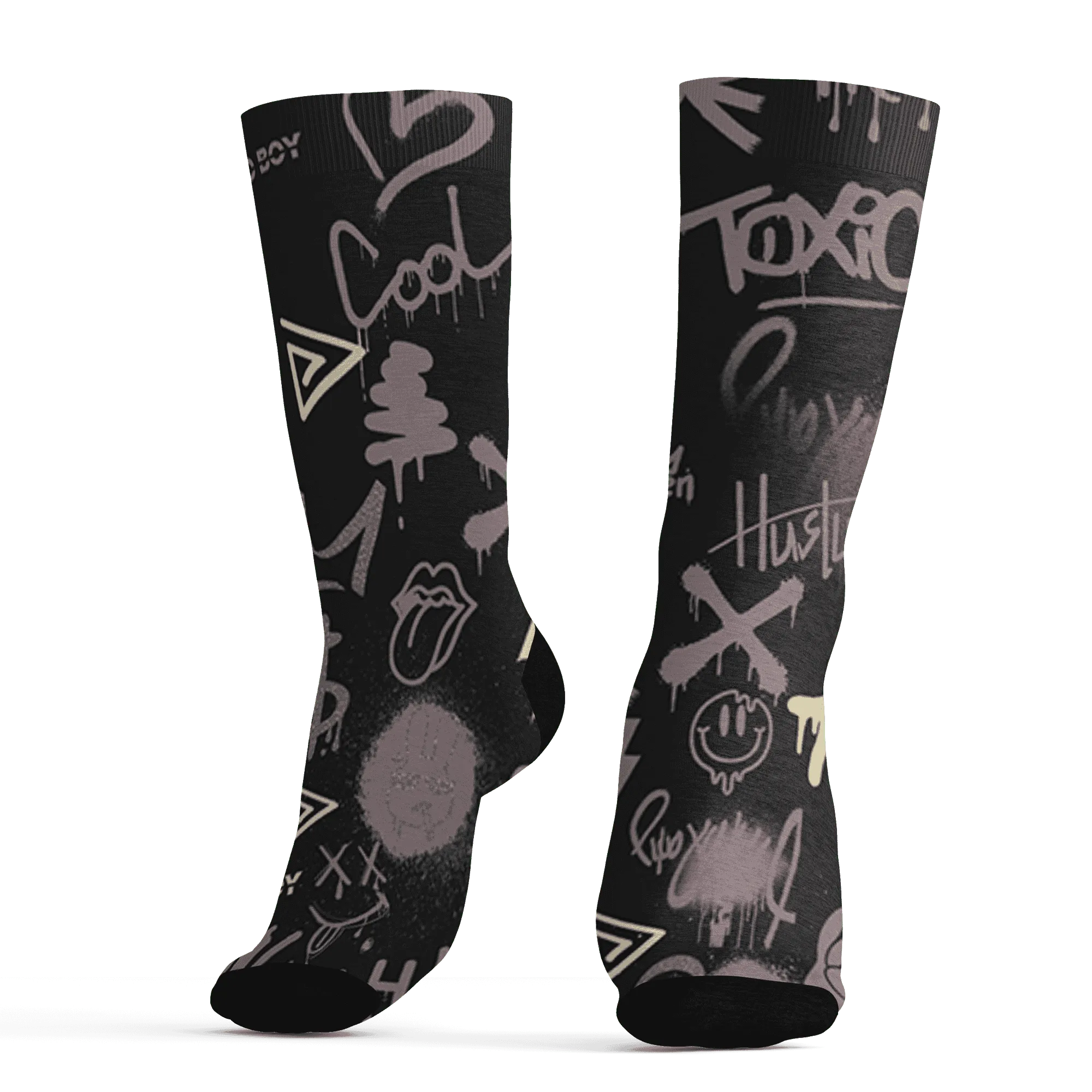 Black-Violet-Ore-3s-Socks-Match-Graffiti-King-3D-Doodle-Style