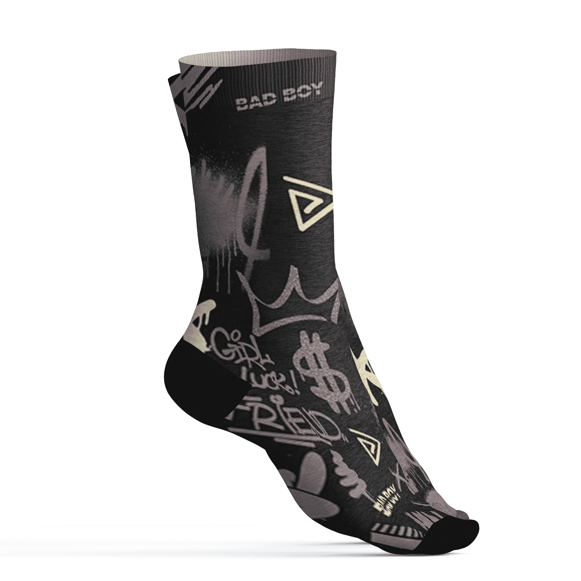 Black-Violet-Ore-3s-Socks-Match-Graffiti-King-3D-Doodle-Style