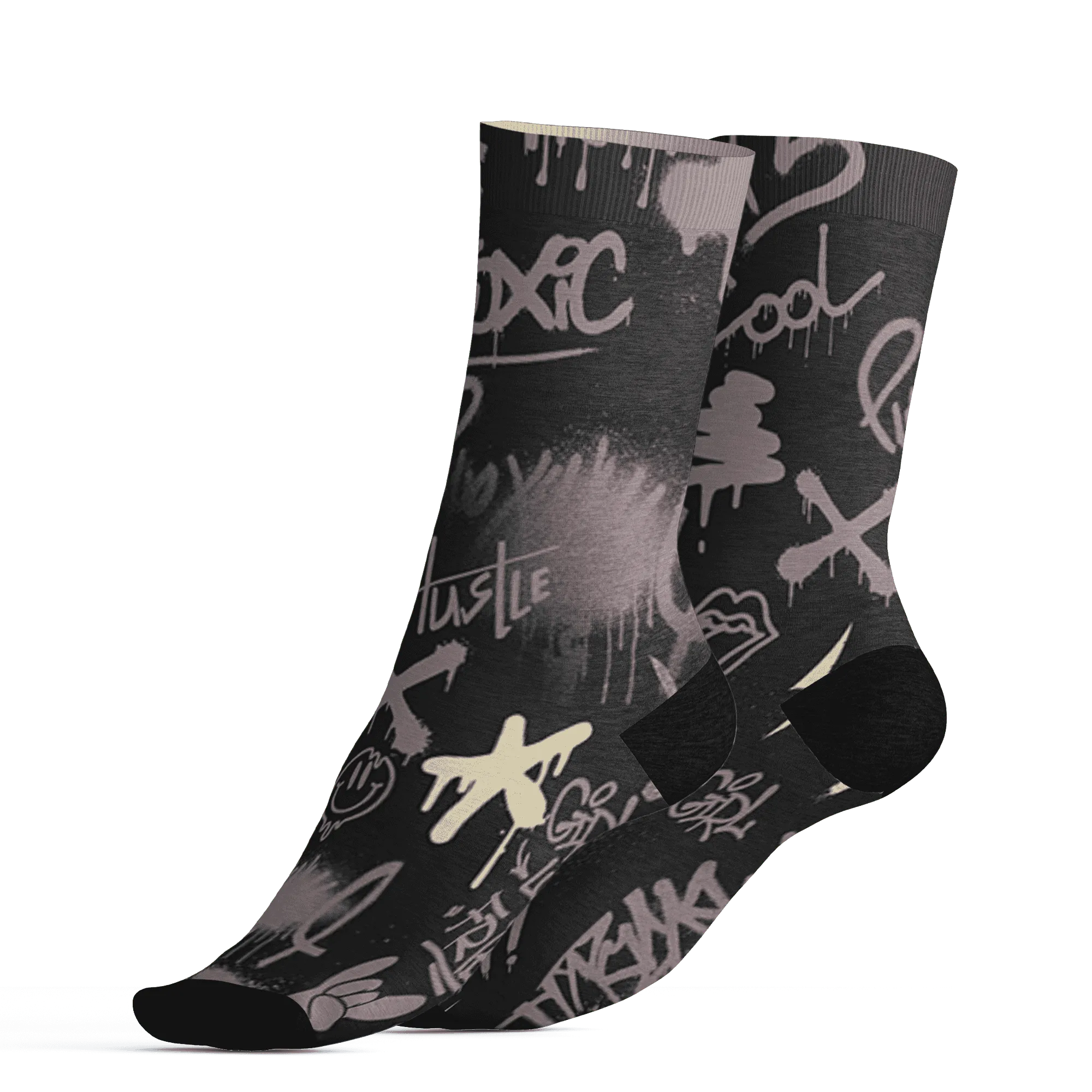 Black-Violet-Ore-3s-Socks-Match-Graffiti-King-3D-Doodle-Style