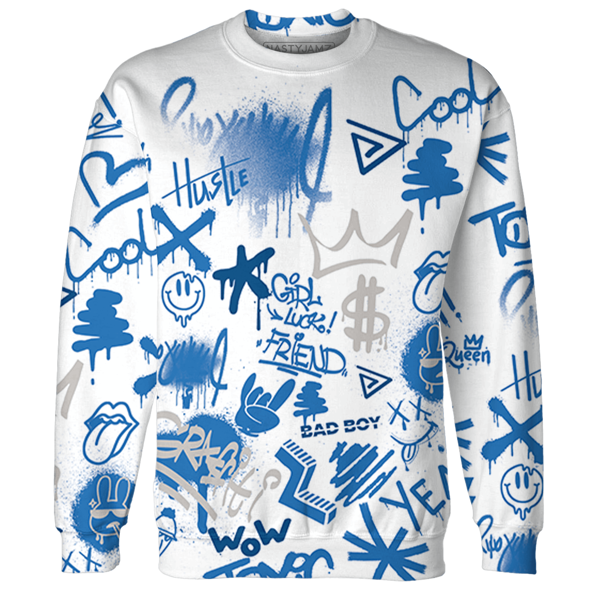 Industrial Blue 4s Hoodie Match Graffiti King 3D All-Over Print - NastyJamz