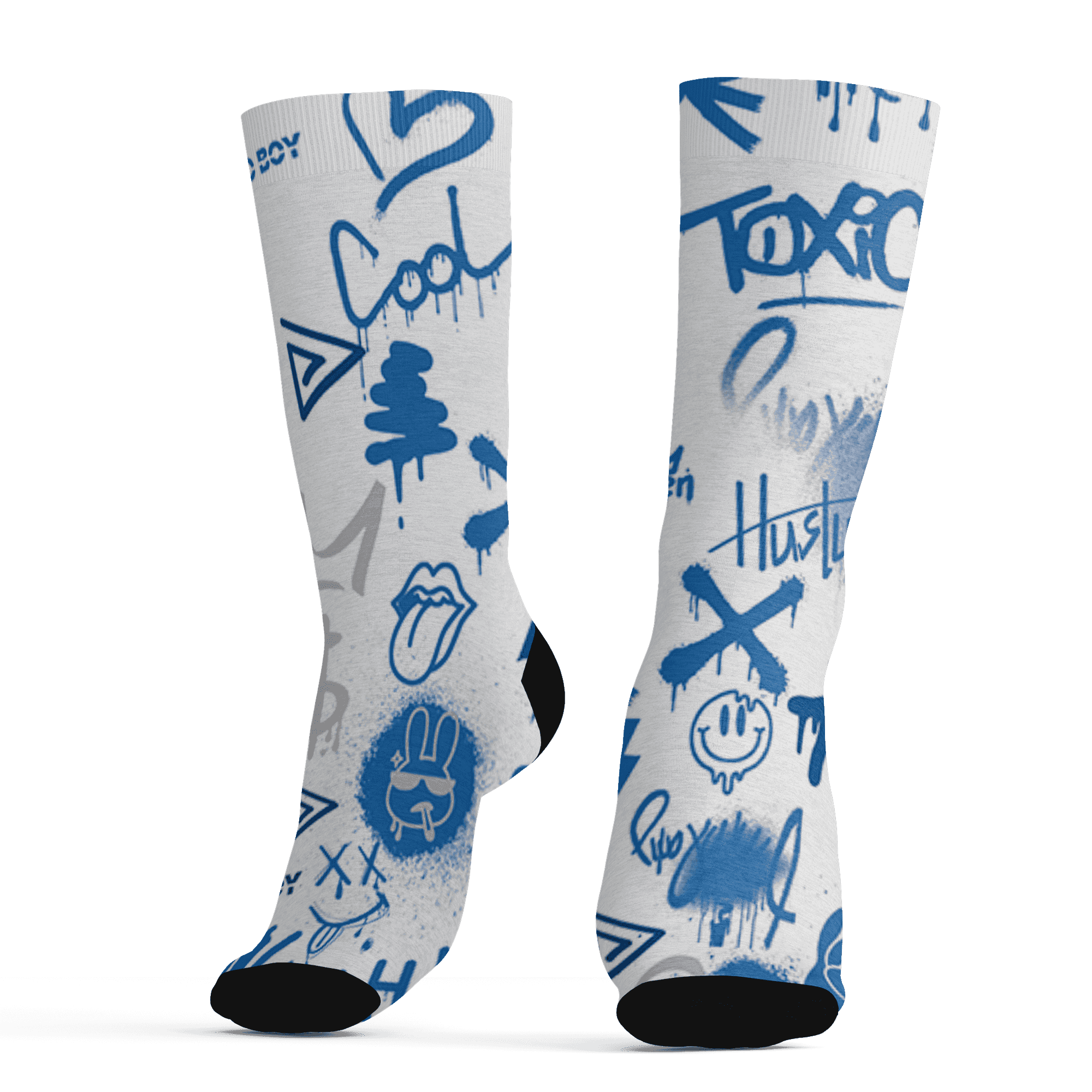 Industrial Blue 4s Socks Match Graffiti King 3D All-Over Print Doodle Style - NastyJamz