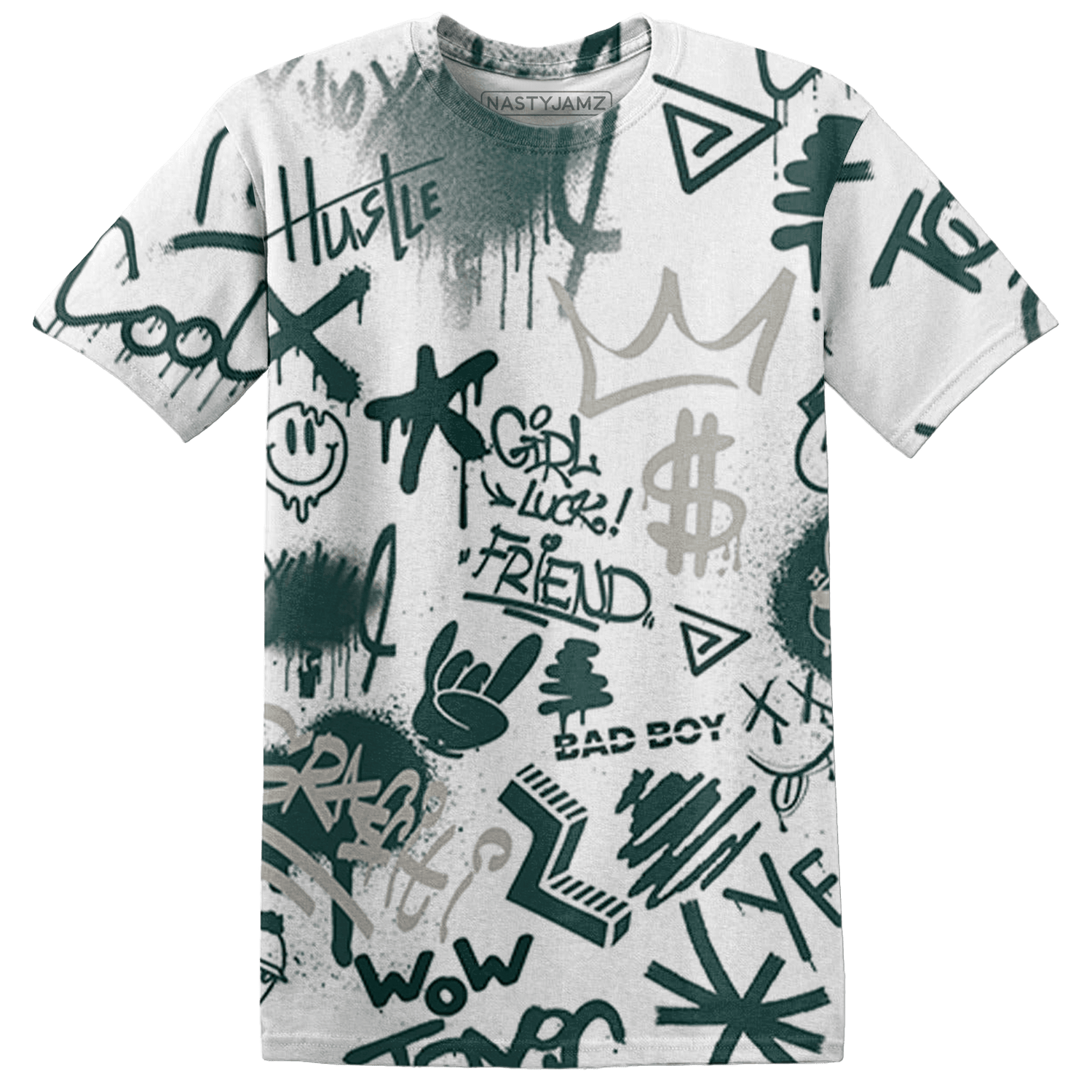 Oxidized Green 4s T Shirt Match Graffiti King 3D All-Over Print Doodle Style - NastyJamz