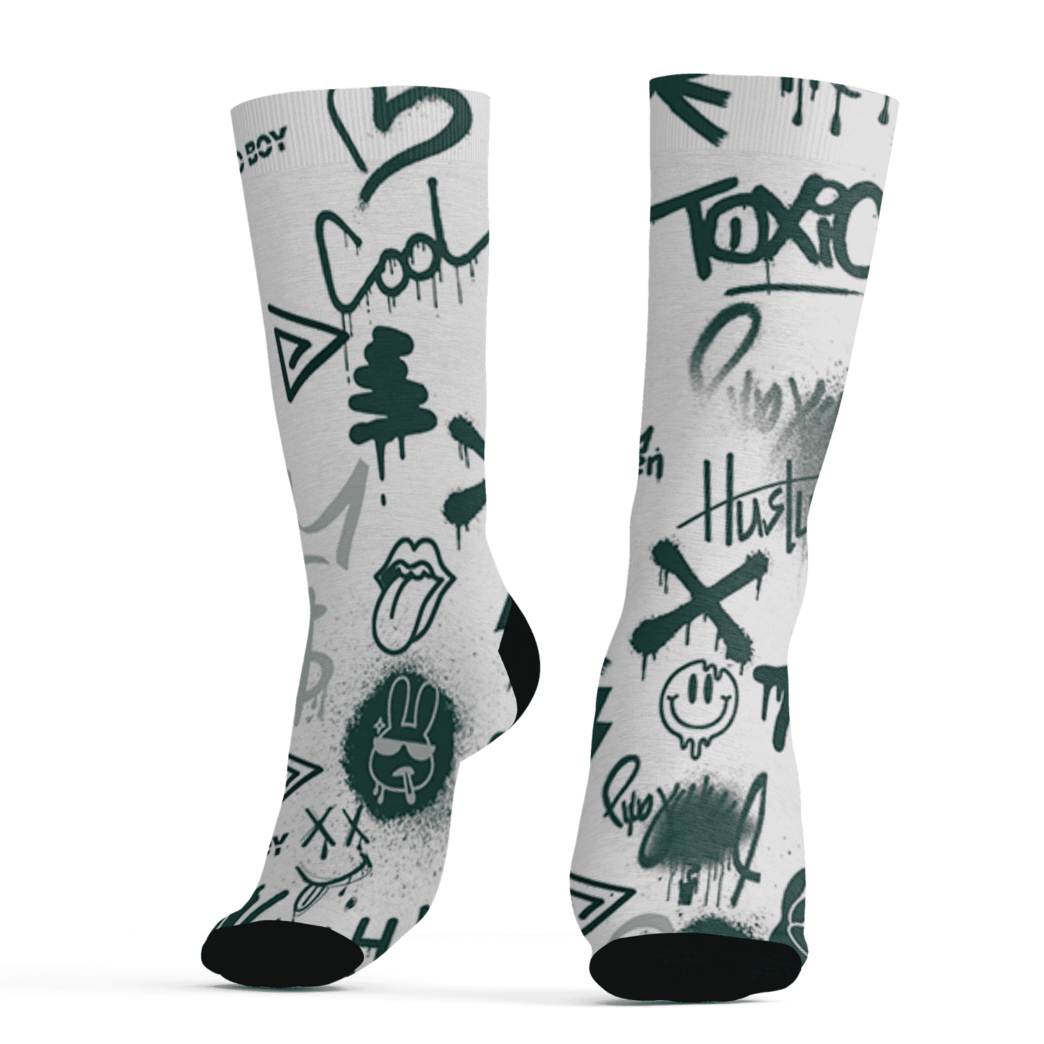Oxidized Green 4s Socks Match Graffiti King 3D All-Over Print Doodle Style - NastyJamz