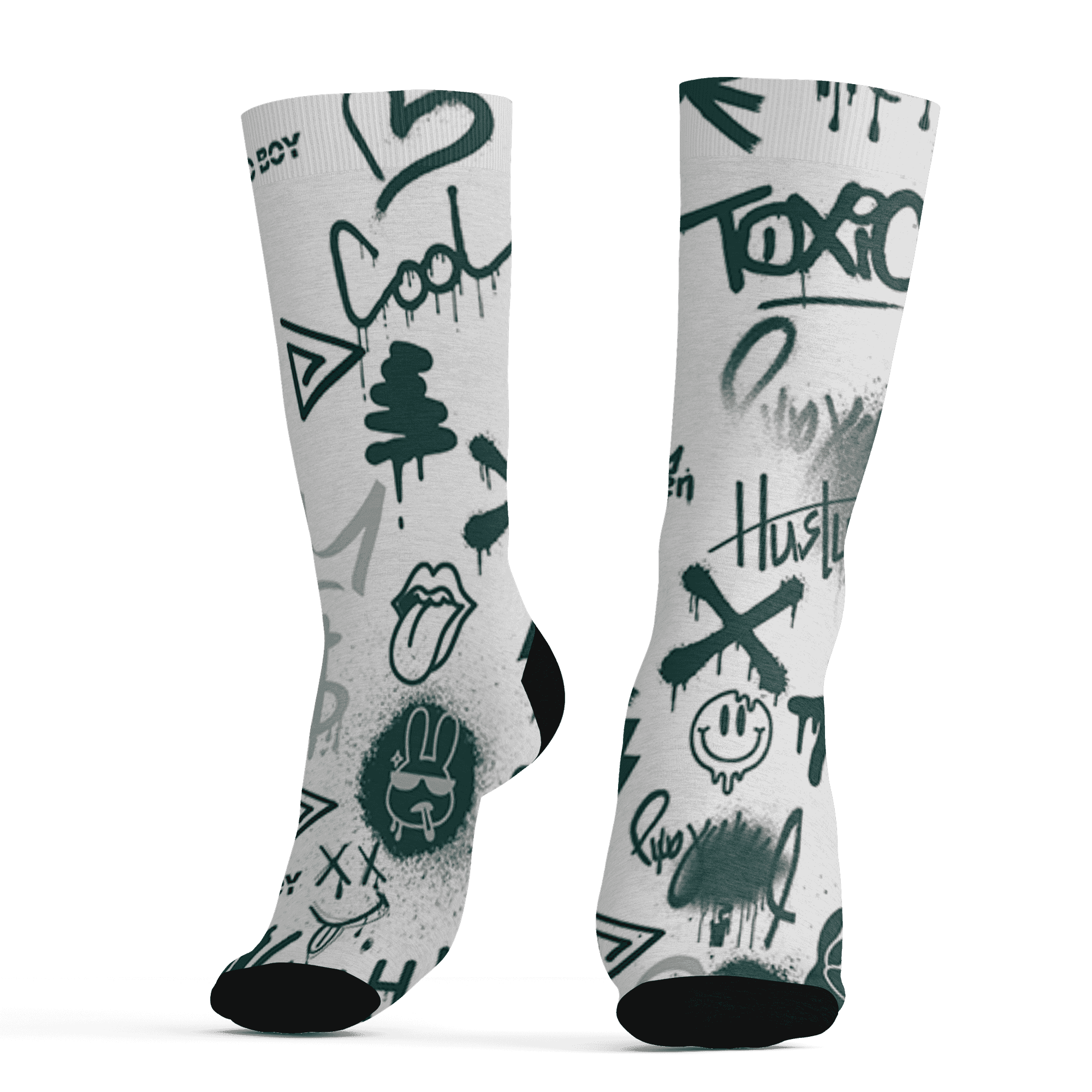 Oxidized Green 4s Socks Match Graffiti King 3D All-Over Print Doodle Style - NastyJamz