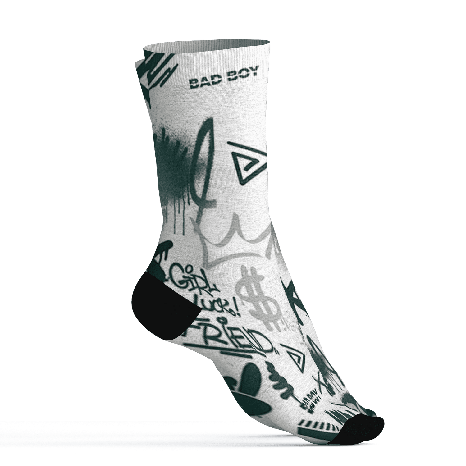 Oxidized Green 4s Socks Match Graffiti King 3D All-Over Print Doodle Style - NastyJamz