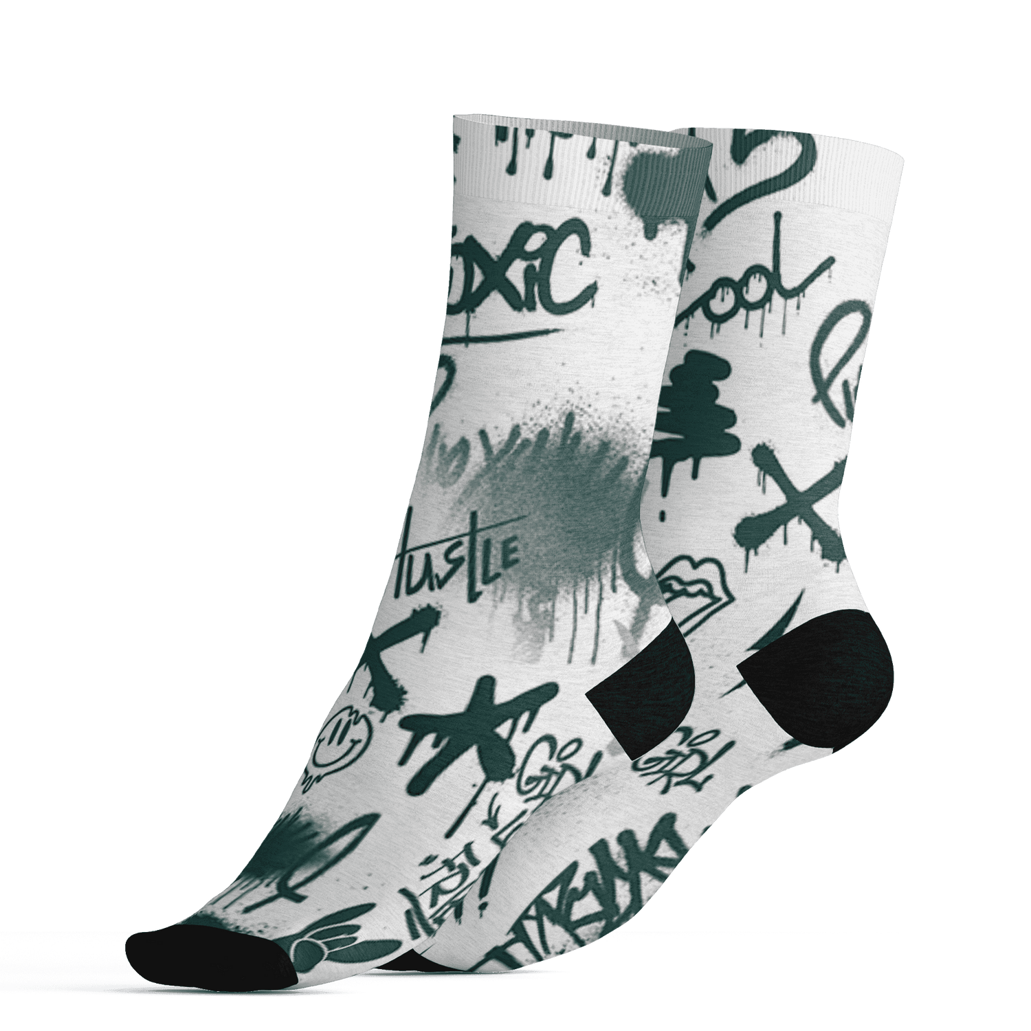 Oxidized Green 4s Socks Match Graffiti King 3D All-Over Print Doodle Style - NastyJamz