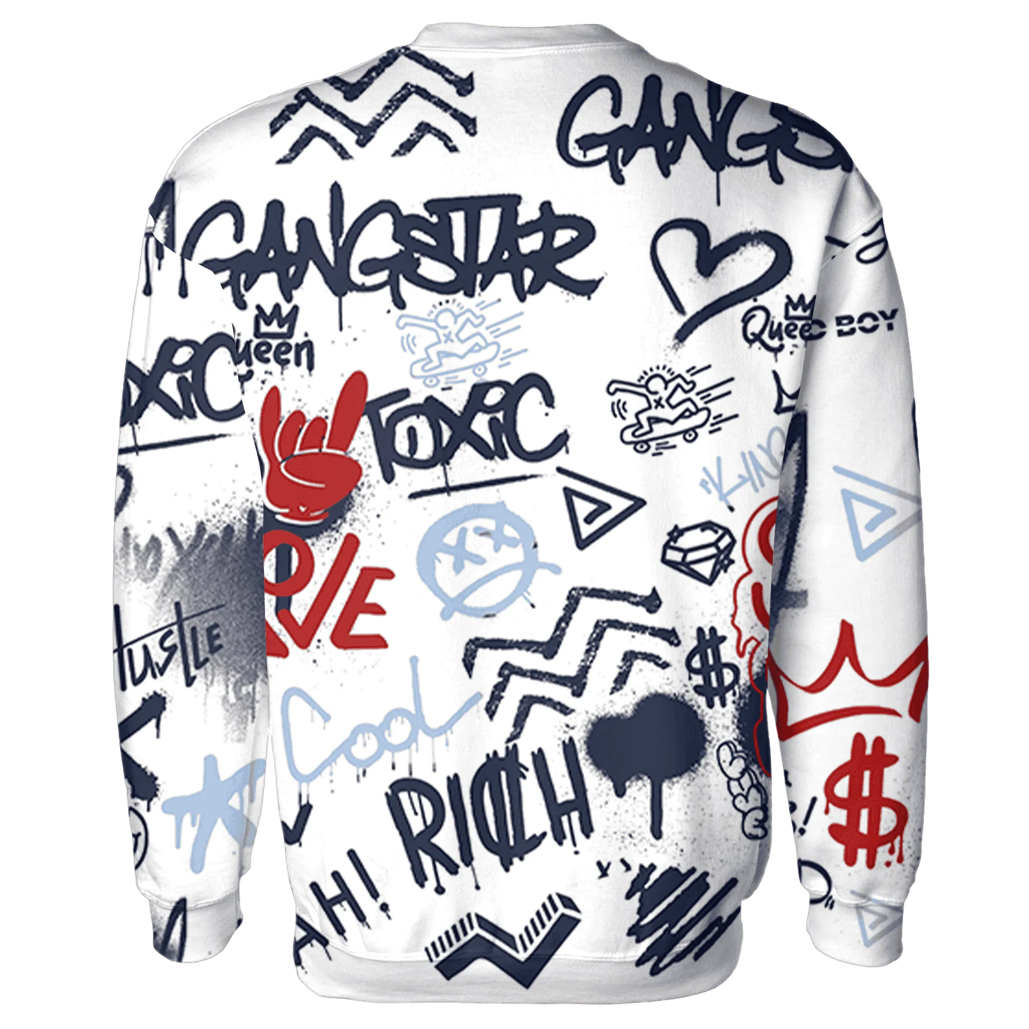 White-Navy-6s-Sweatshirt-Match-Graffiti-King-3D-Doodle-Style