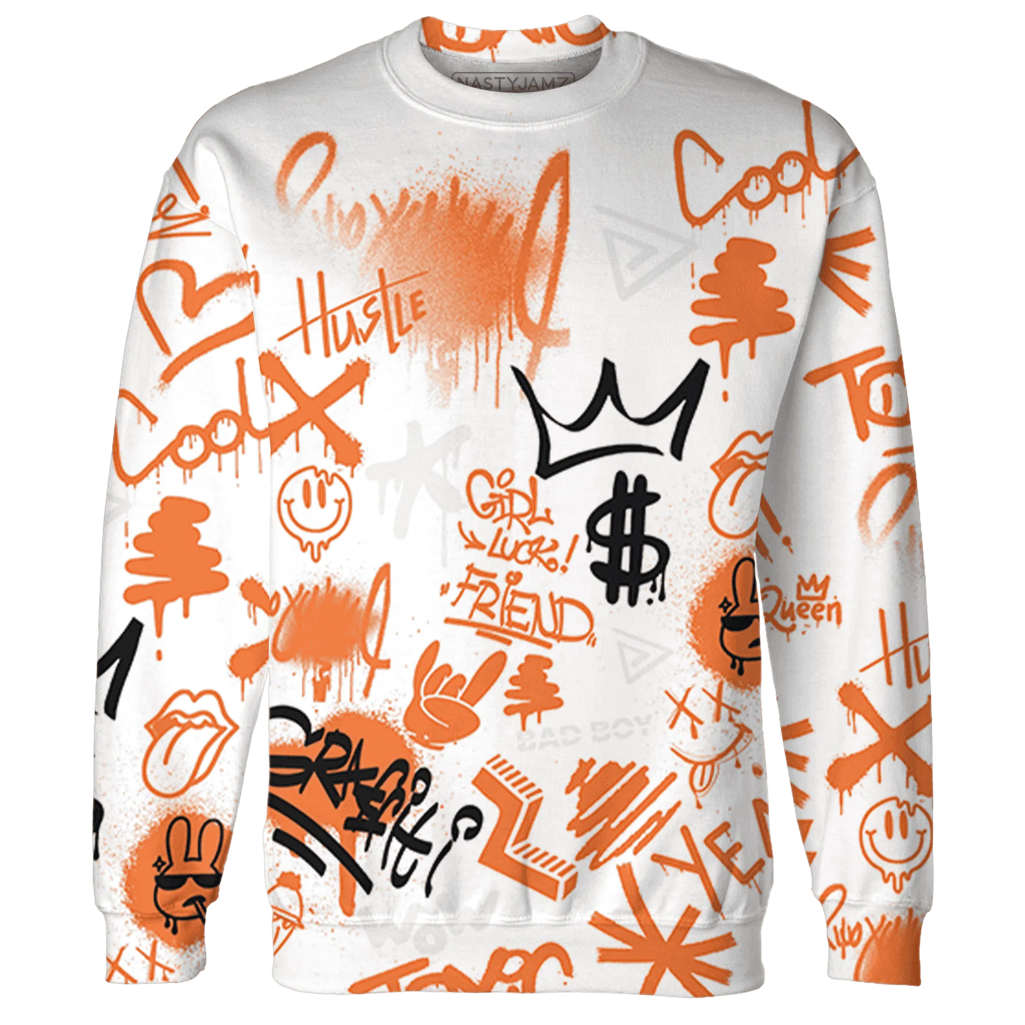 AM-TW-White-Orange-Sweatshirt-Match-Graffiti-King-3D-Doodle-Style