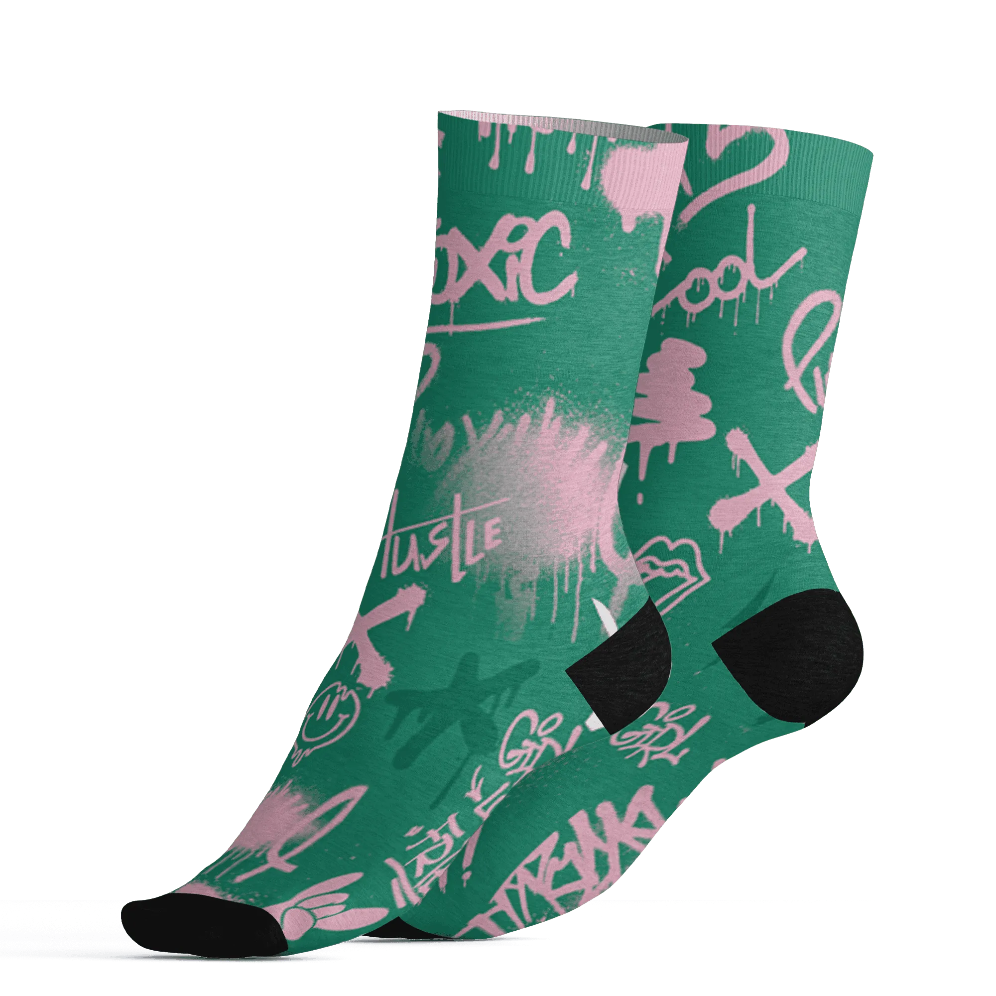 Dunk-Pink-Malachite-Medium-Soft-Low-Sail-Socks-Match-Graffiti-King-3D-Doodle-Style