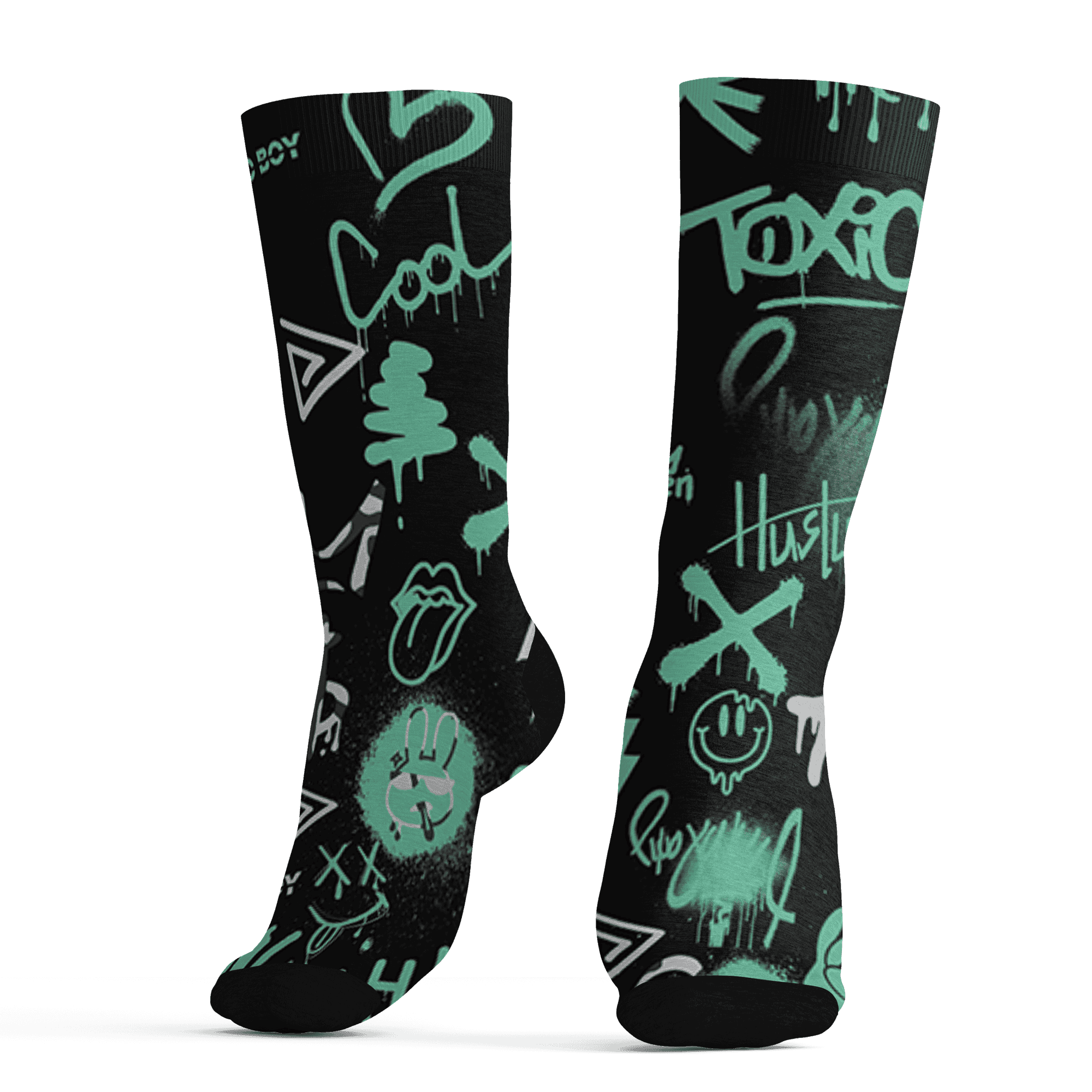 Green Glow 3s Socks Match Graffiti King 3D All-Over Print Doodle Style - NastyJamz