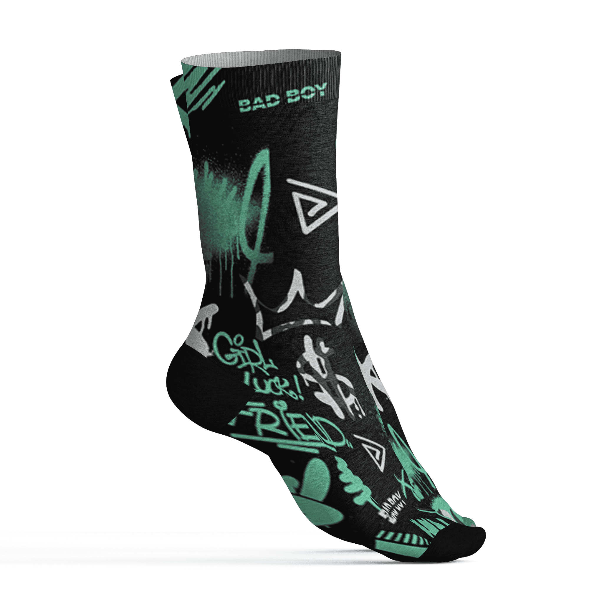 Green Glow 3s Socks Match Graffiti King 3D All-Over Print Doodle Style - NastyJamz