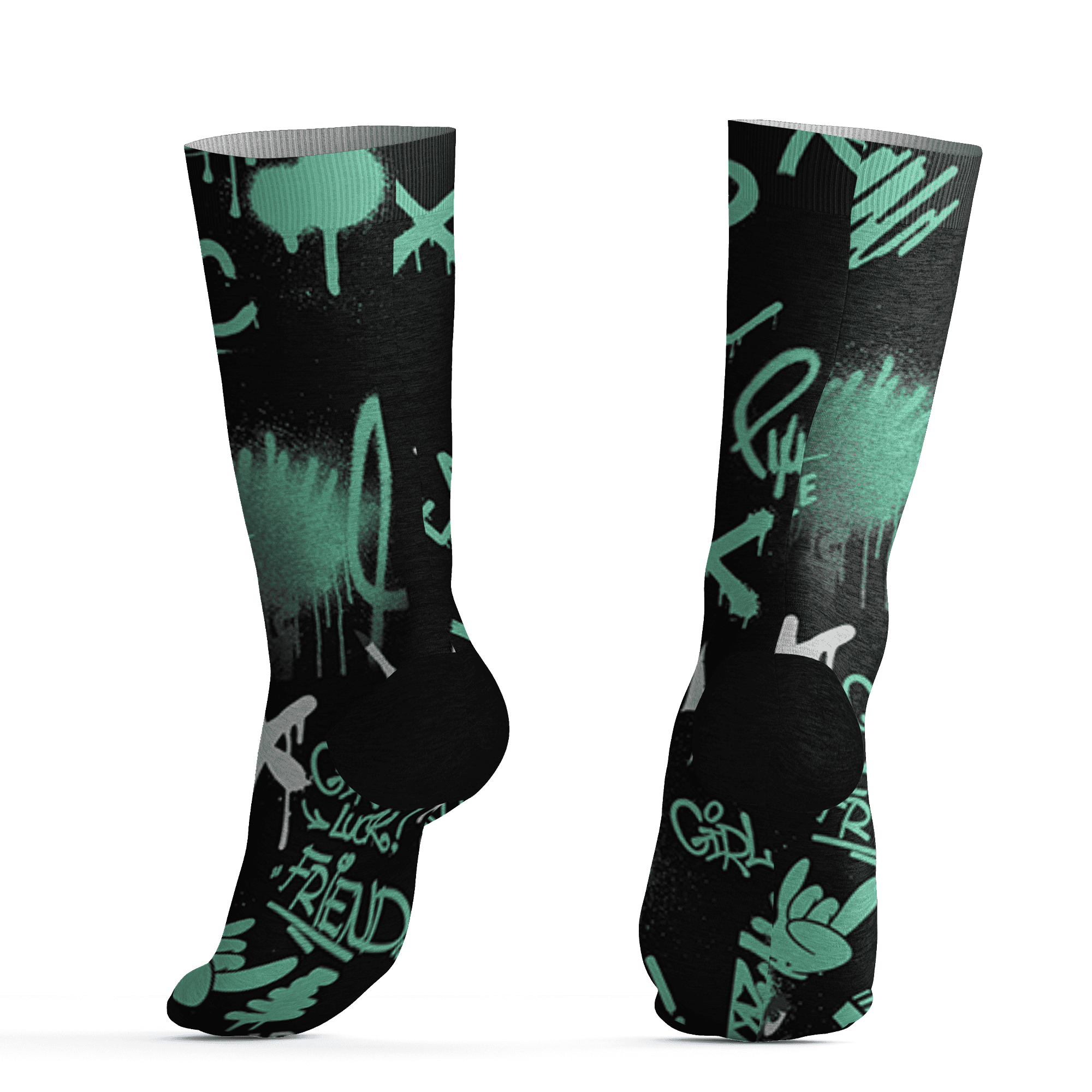 Green Glow 3s Socks Match Graffiti King 3D All-Over Print Doodle Style - NastyJamz