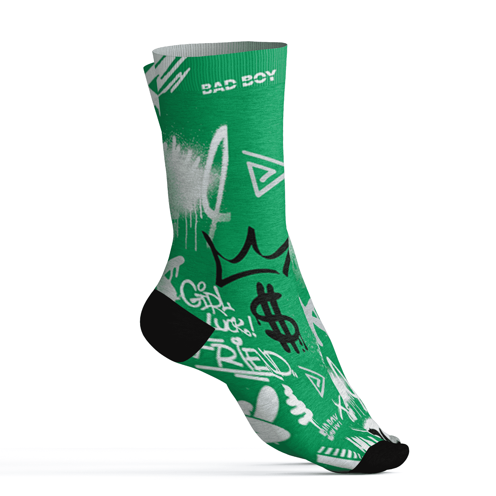 Lucky Green 5s Socks Match Graffiti King 3D All-Over Print Doodle Style - NastyJamz