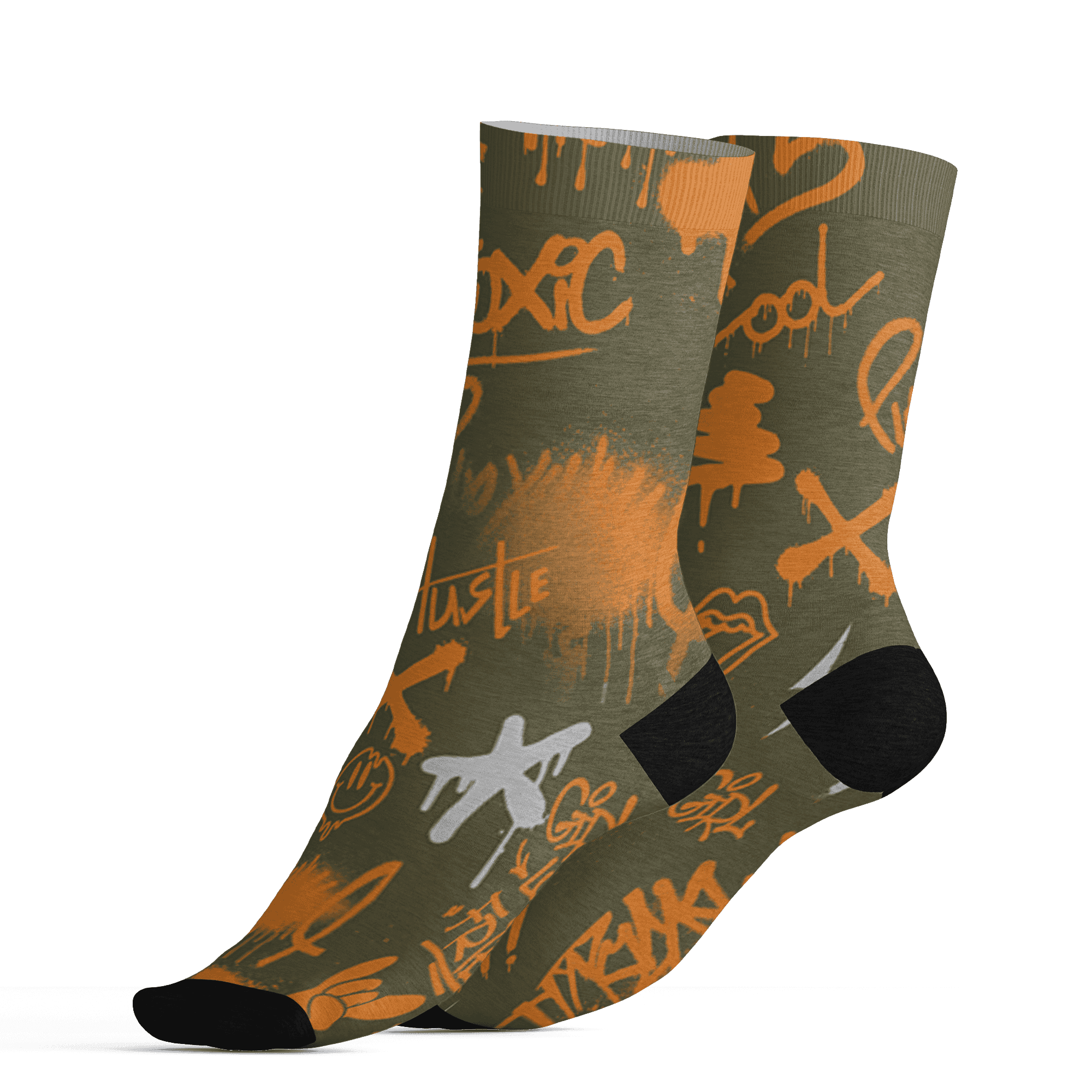 Olive 5s Socks Match Graffiti King 3D All-Over Print Doodle Style - NastyJamz