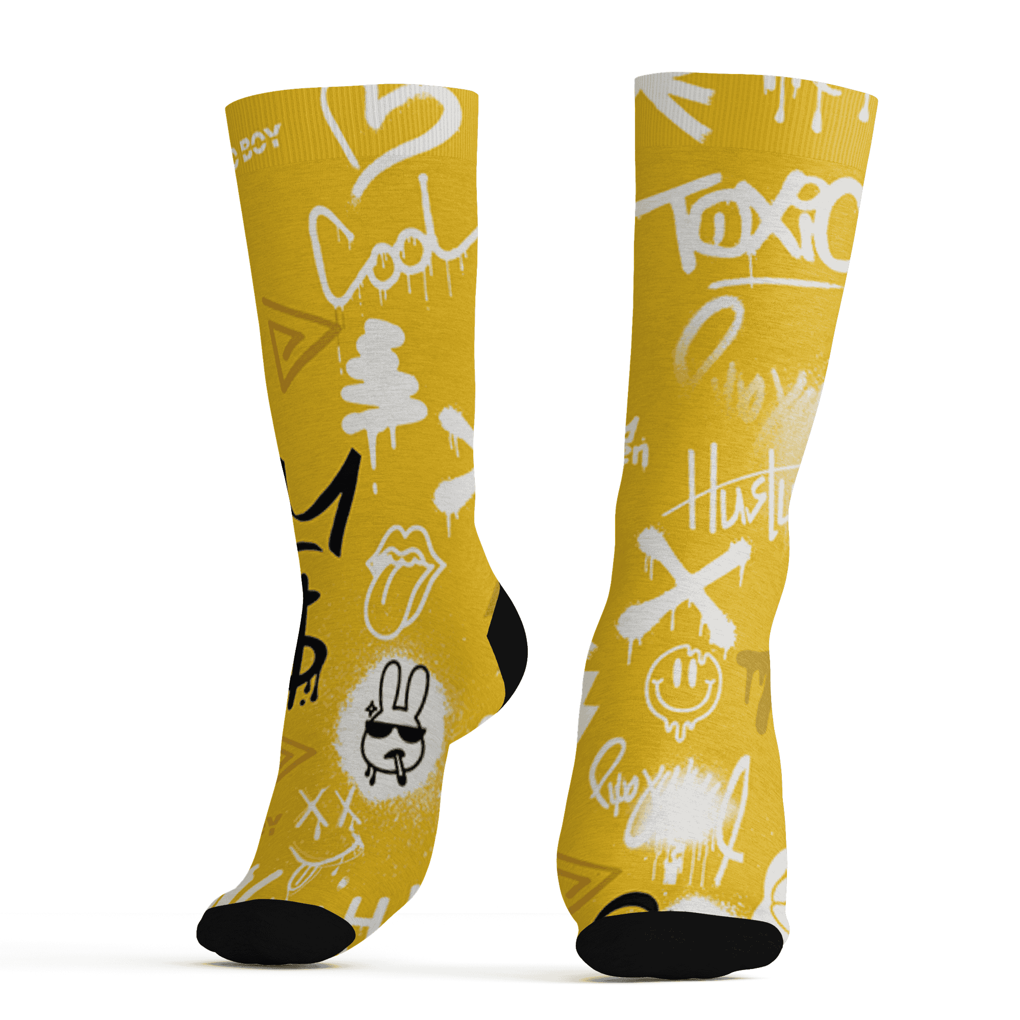 Yellow Ochre 6s Socks Match Graffiti King 3D All-Over Print Doodle Style - NastyJamz