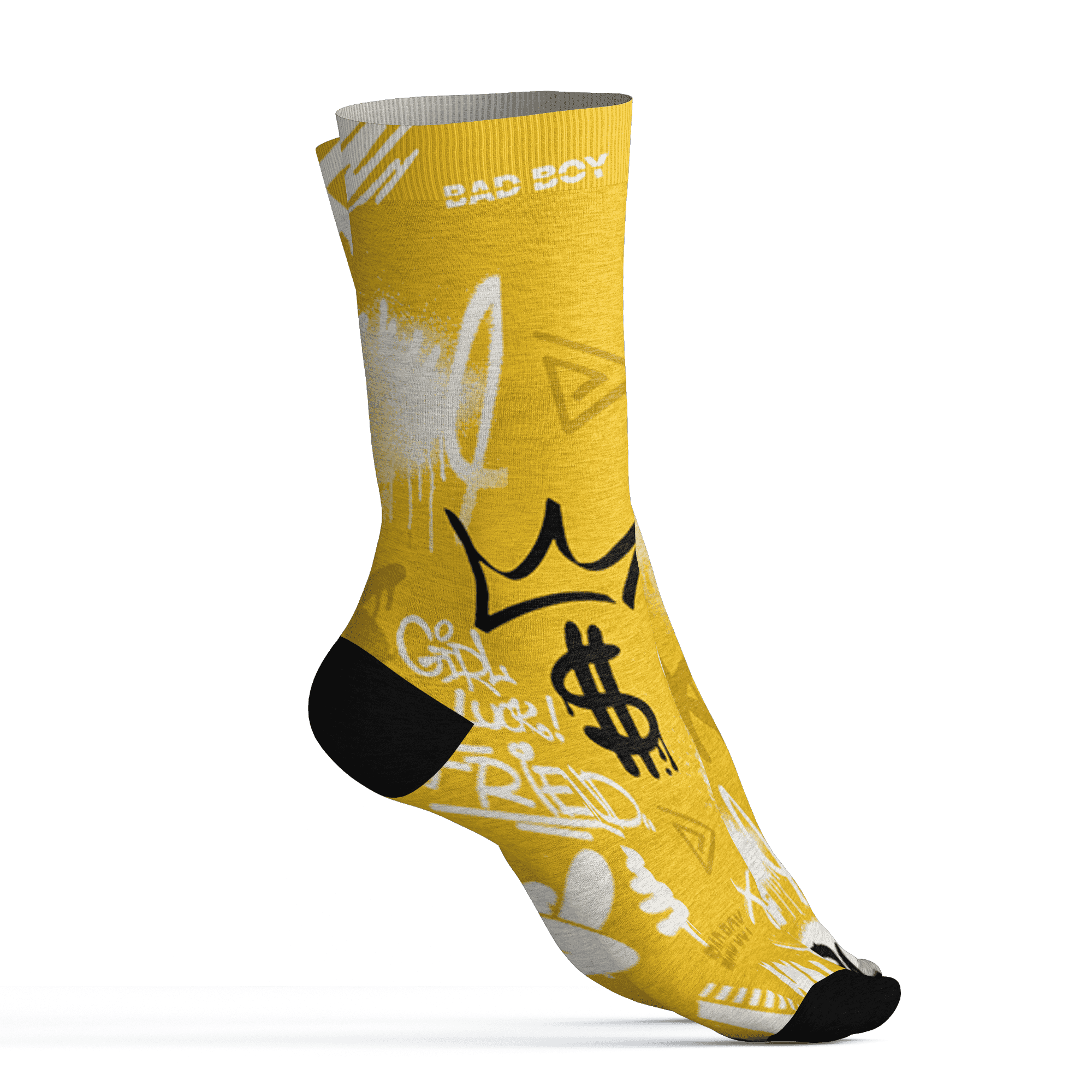 Yellow Ochre 6s Socks Match Graffiti King 3D All-Over Print Doodle Style - NastyJamz