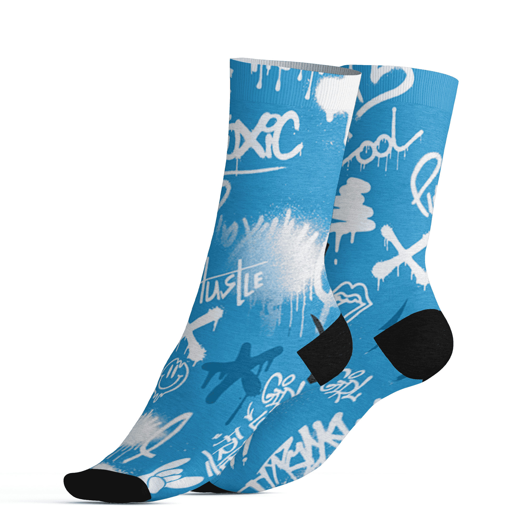 Powder Blue 9s Socks Match Graffiti King 3D All-Over Print Doodle Style - NastyJamz