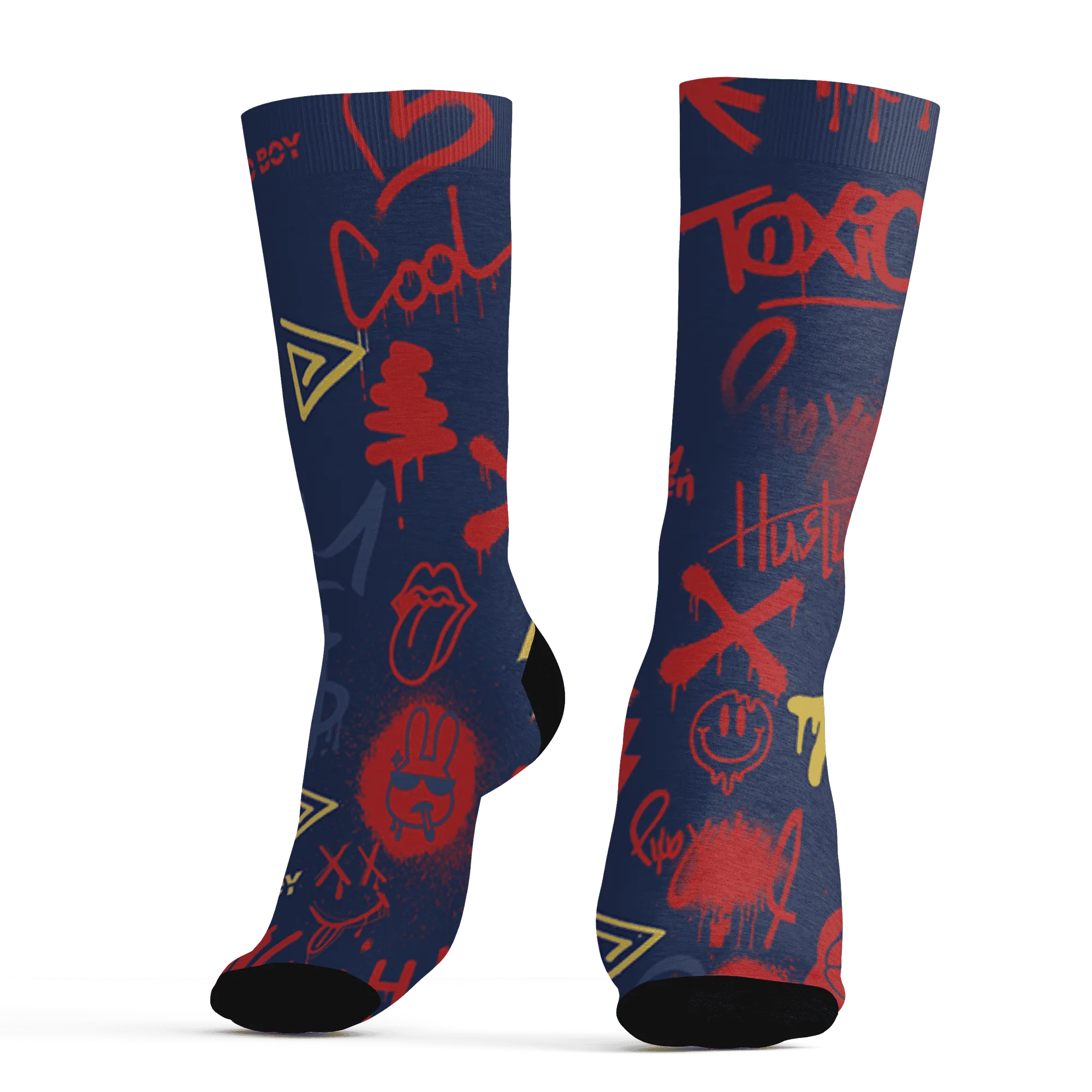 VaporMax-Air-Plus-Midnight-Navy-Gold-Black-Socks-Match-Graffiti-King-3D-Doodle-Style
