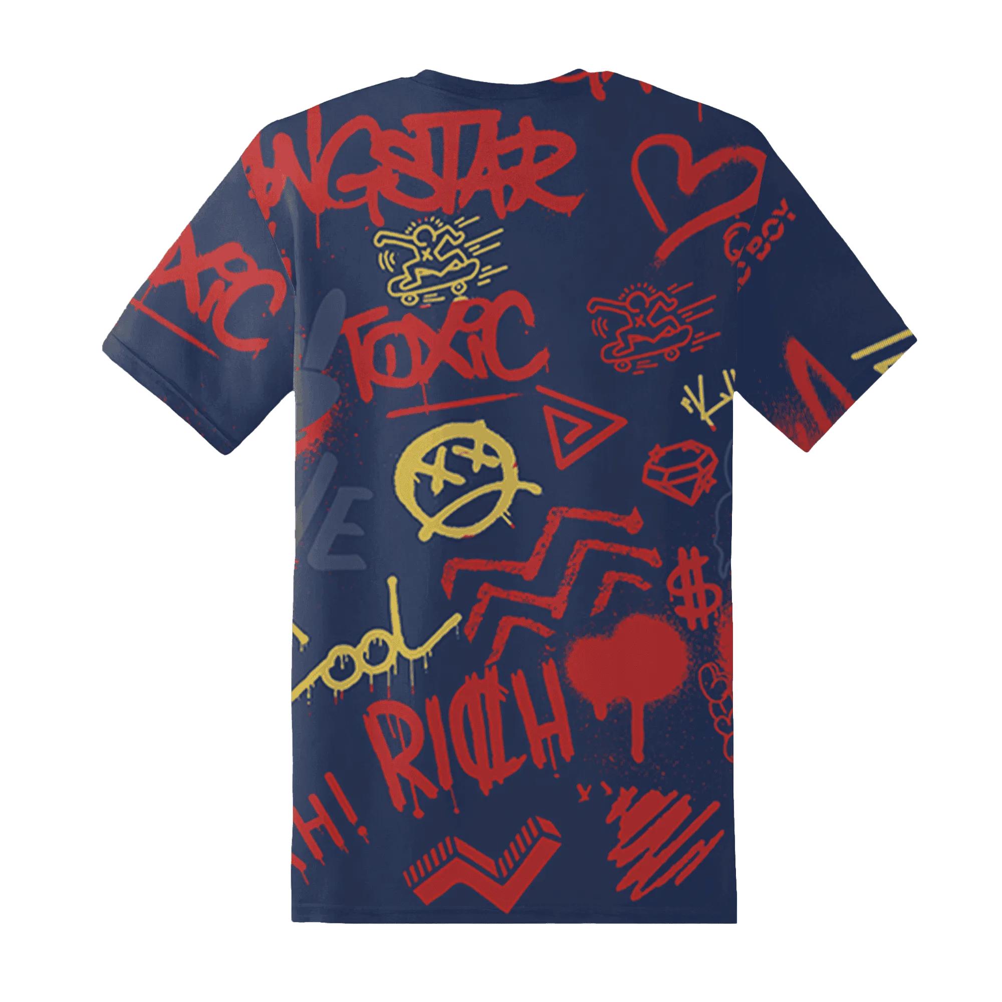 VaporMax-Air-Plus-Midnight-Navy-Gold-Black-T-Shirt-Match-Graffiti-King-3D-Doodle-Style