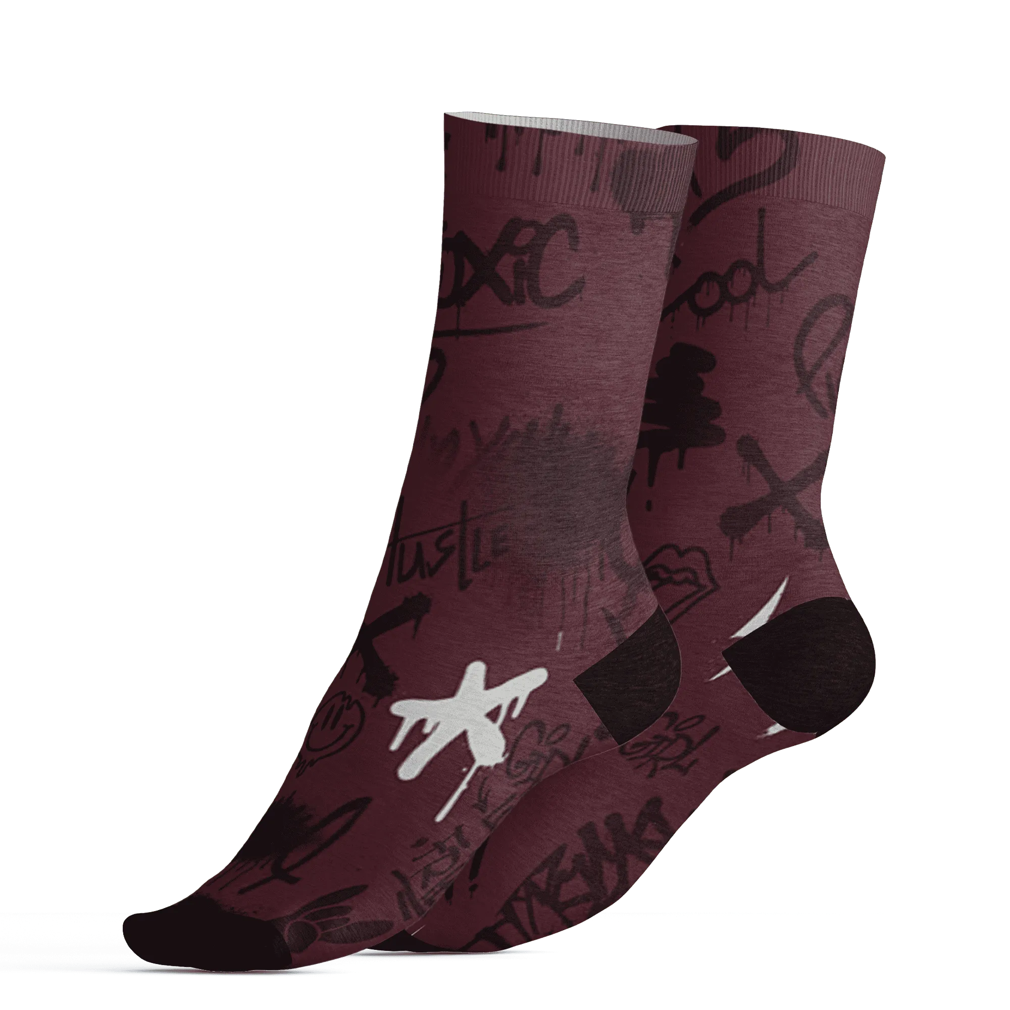 VaporMax-Night-Maron-Burgundy-Socks-Match-Graffiti-King-3D-Doodle-Style