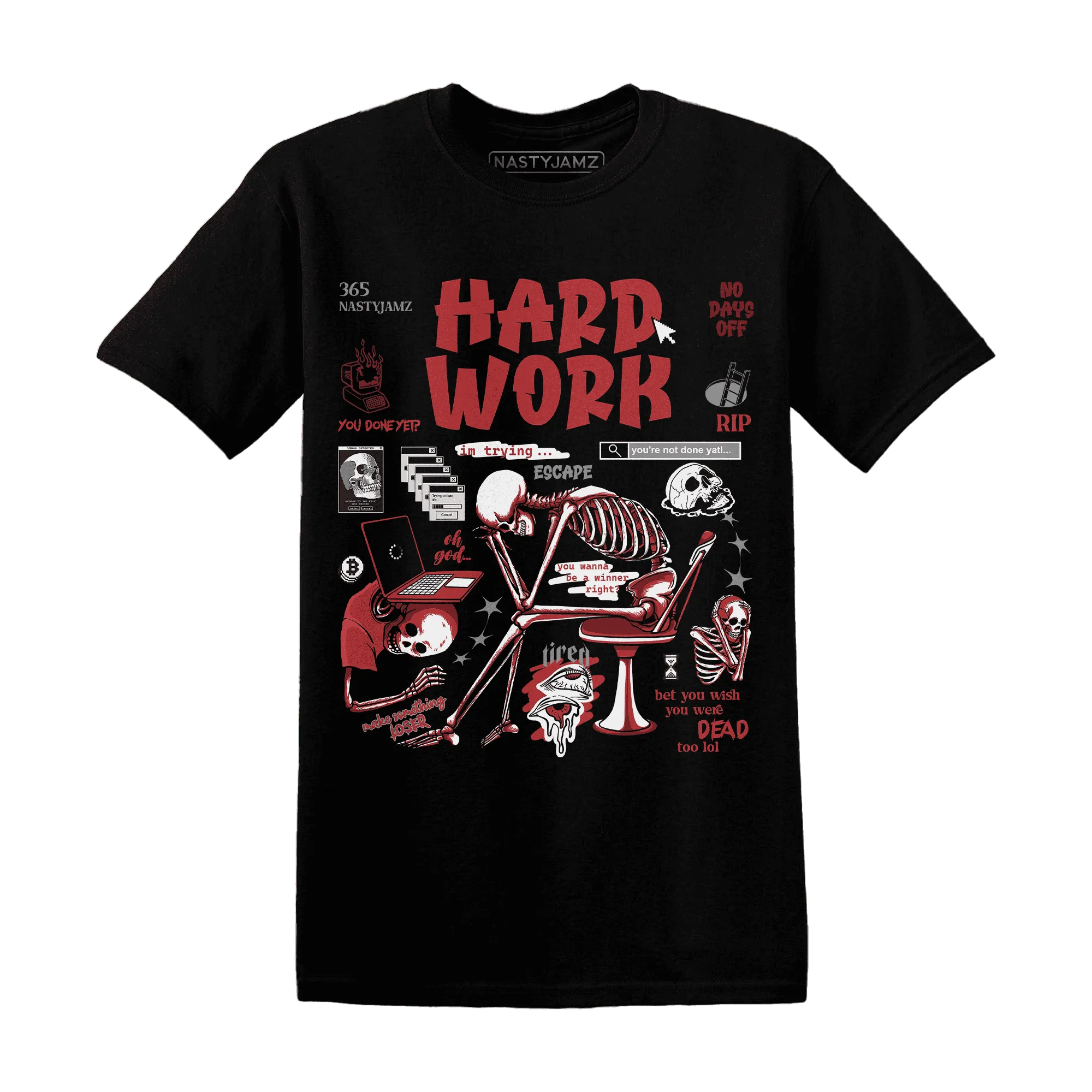 Black-Toe-Reimagined-Red-White-1s-T-Shirt-Match-Hard-Work