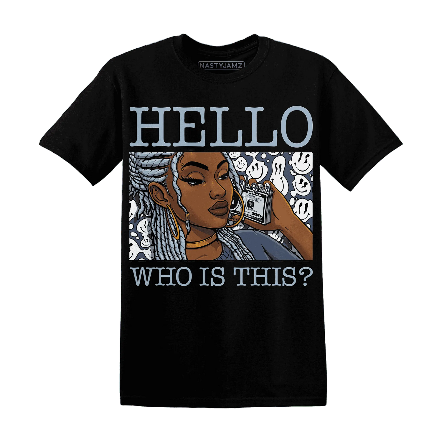 Mid-Diffused-Blue-Grey-1s-T-Shirt-Match-Hello-Girl