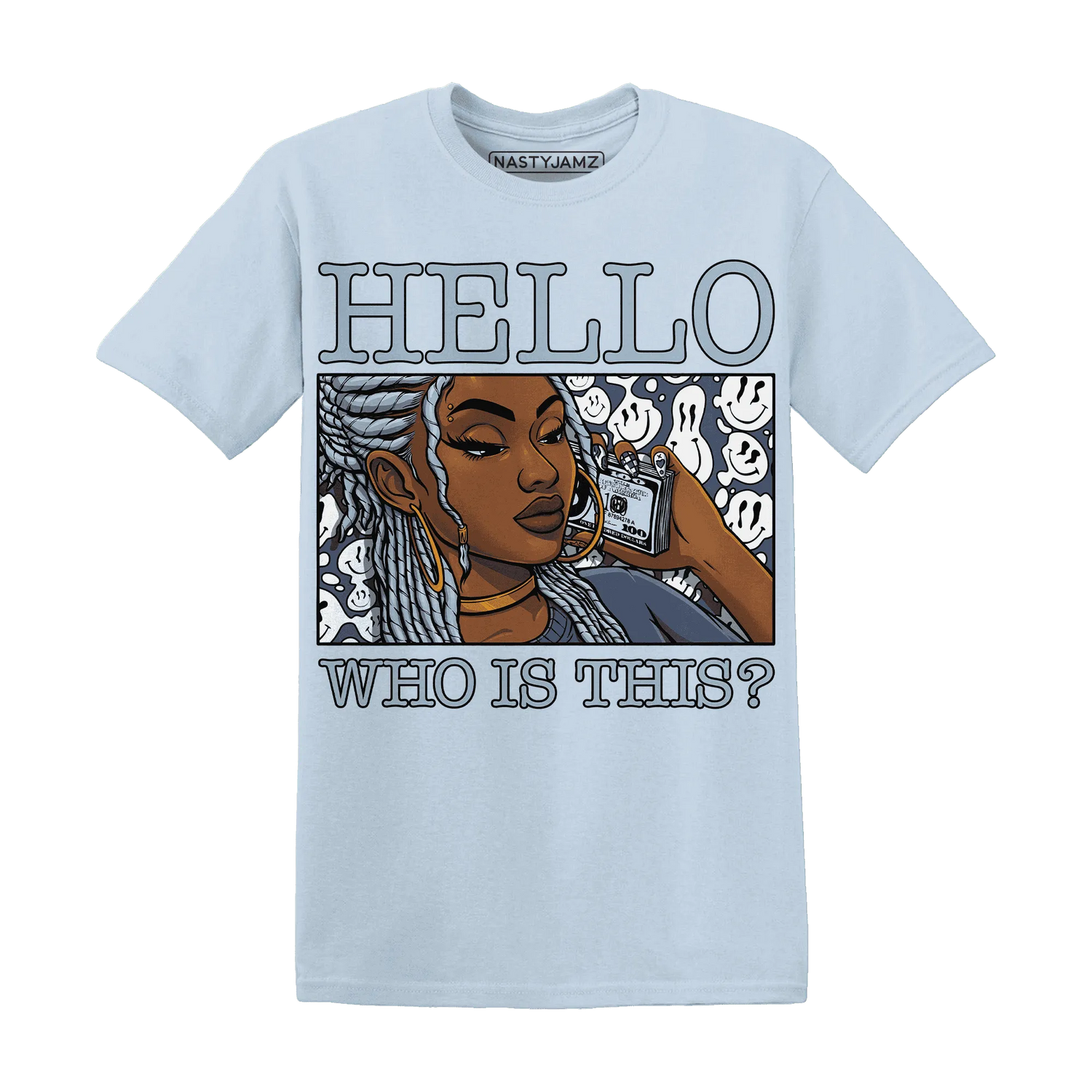 Mid-Diffused-Blue-Grey-1s-T-Shirt-Match-Hello-Girl