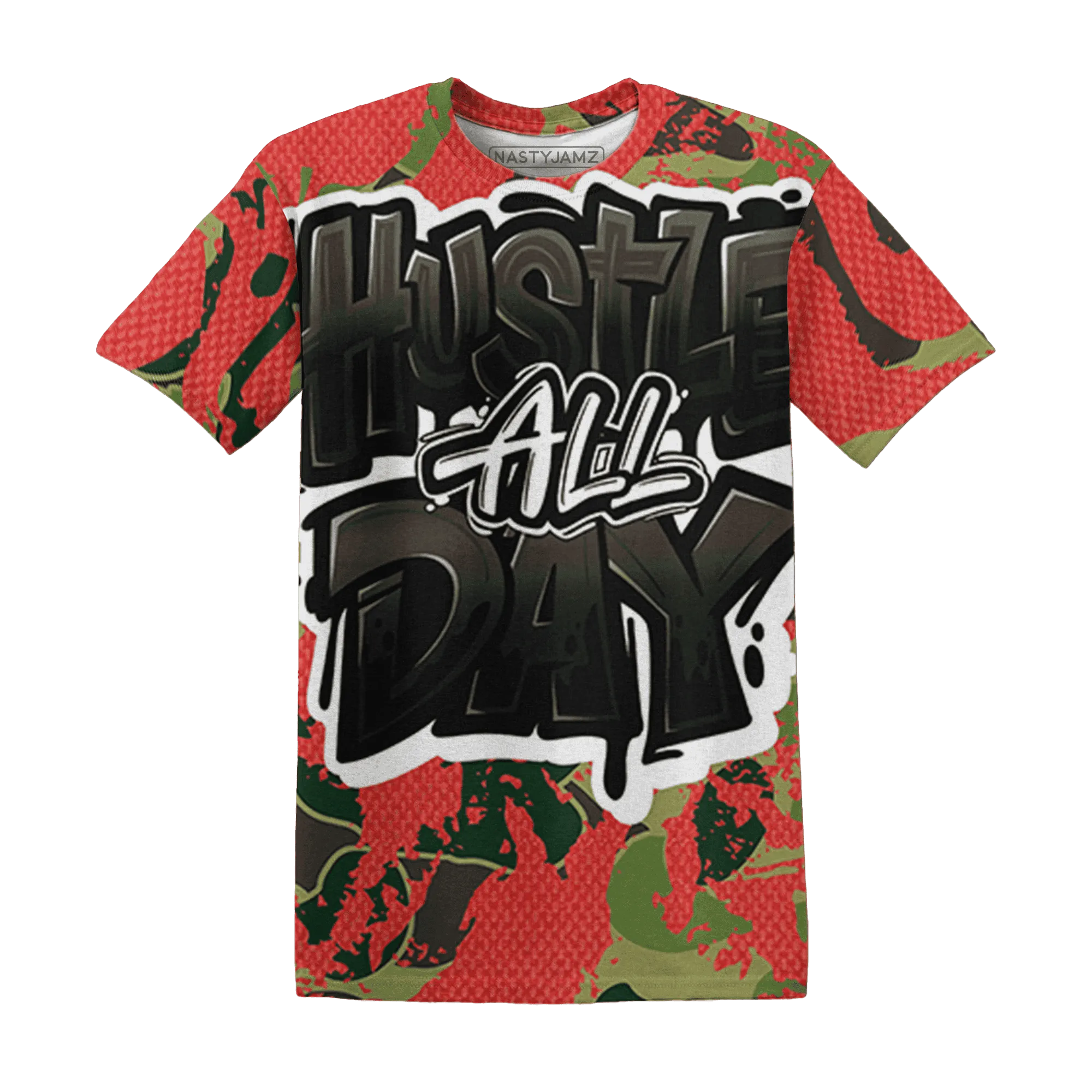 AM-90-Dark-Sage-Solar-Red-NastyJamz-T-Shirt-Match-Hustle-All-Day-3D