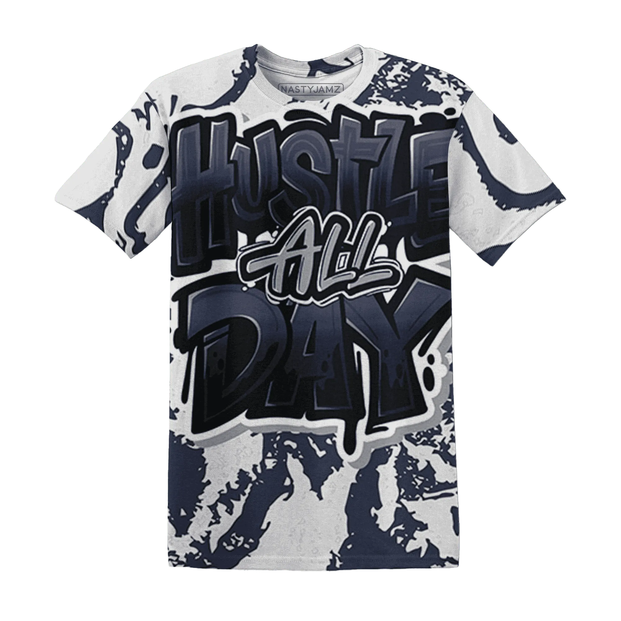 VaporMax-Plus-Midnight-Navy-White-Metallic-Silver-NastyJamz-T-Shirt-Match-Hustle-All-Day-3D