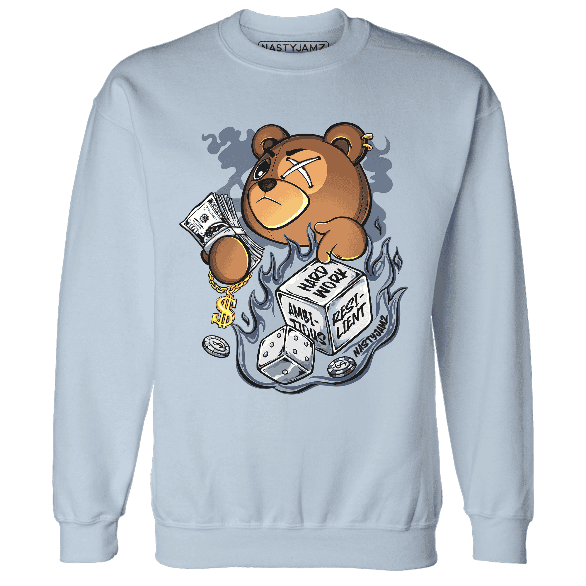 Mid Diffused Blue Grey 1s Sweatshirt Match Hustle Casino BER - NastyJamz