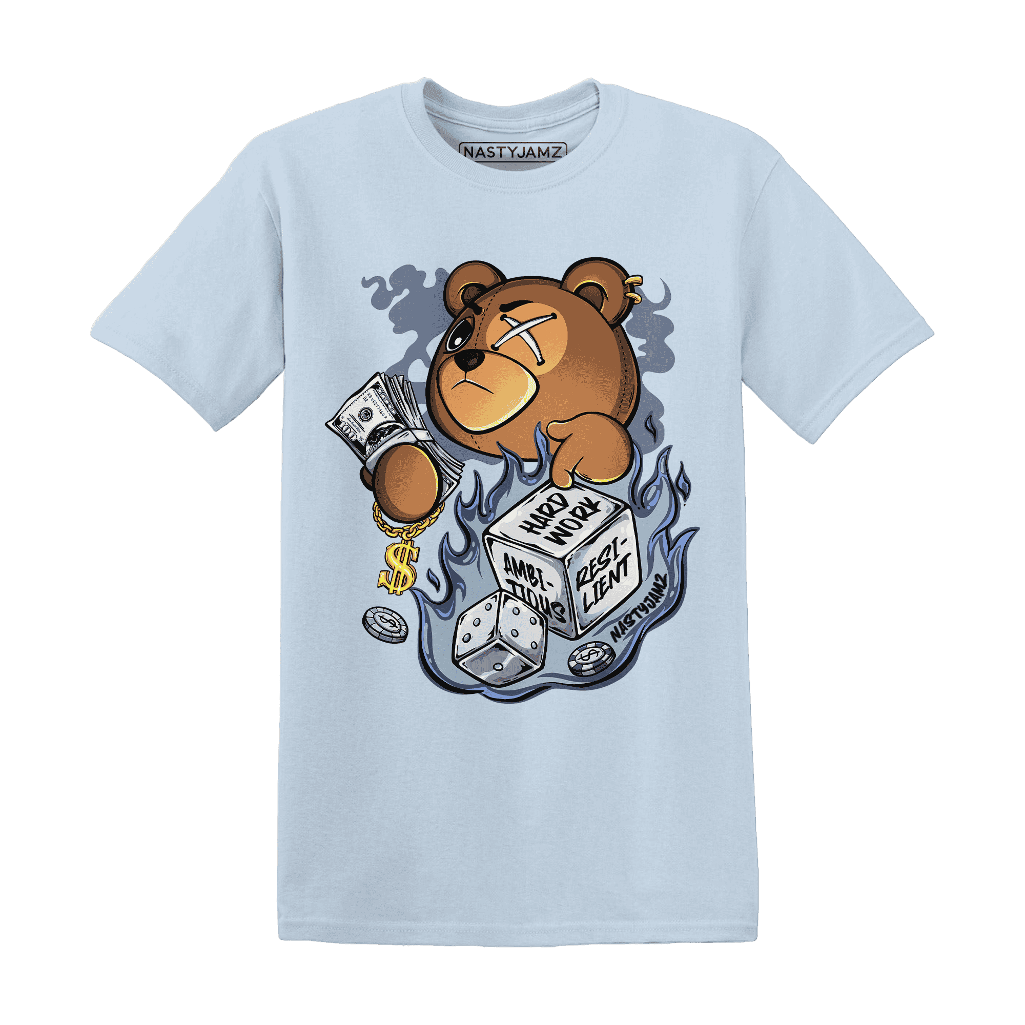 Mid Diffused Blue Grey 1s T Shirt Match Hustle Casino BER - NastyJamz