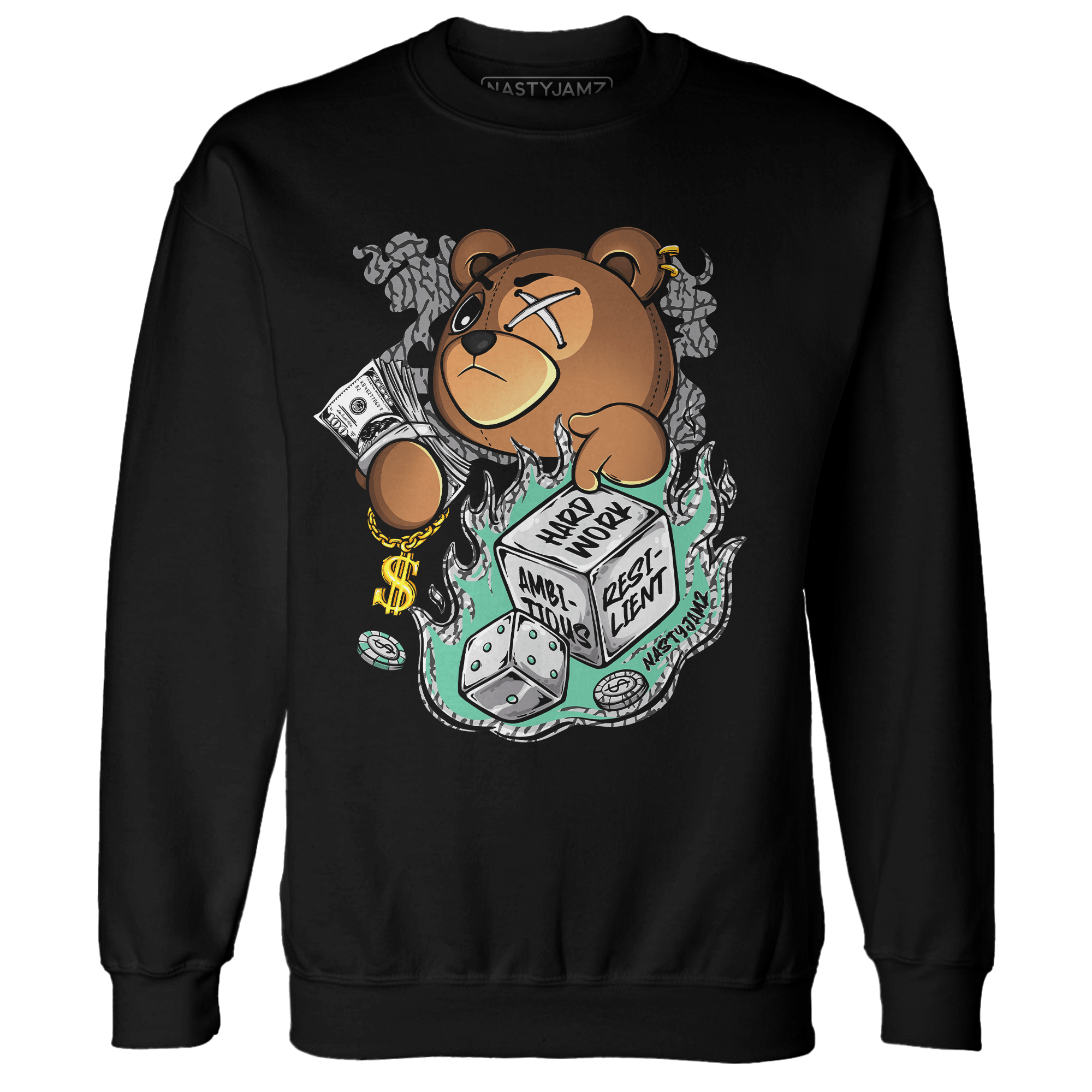 Green Glow 3s Sweatshirt Match Hustle Casino BER - NastyJamz