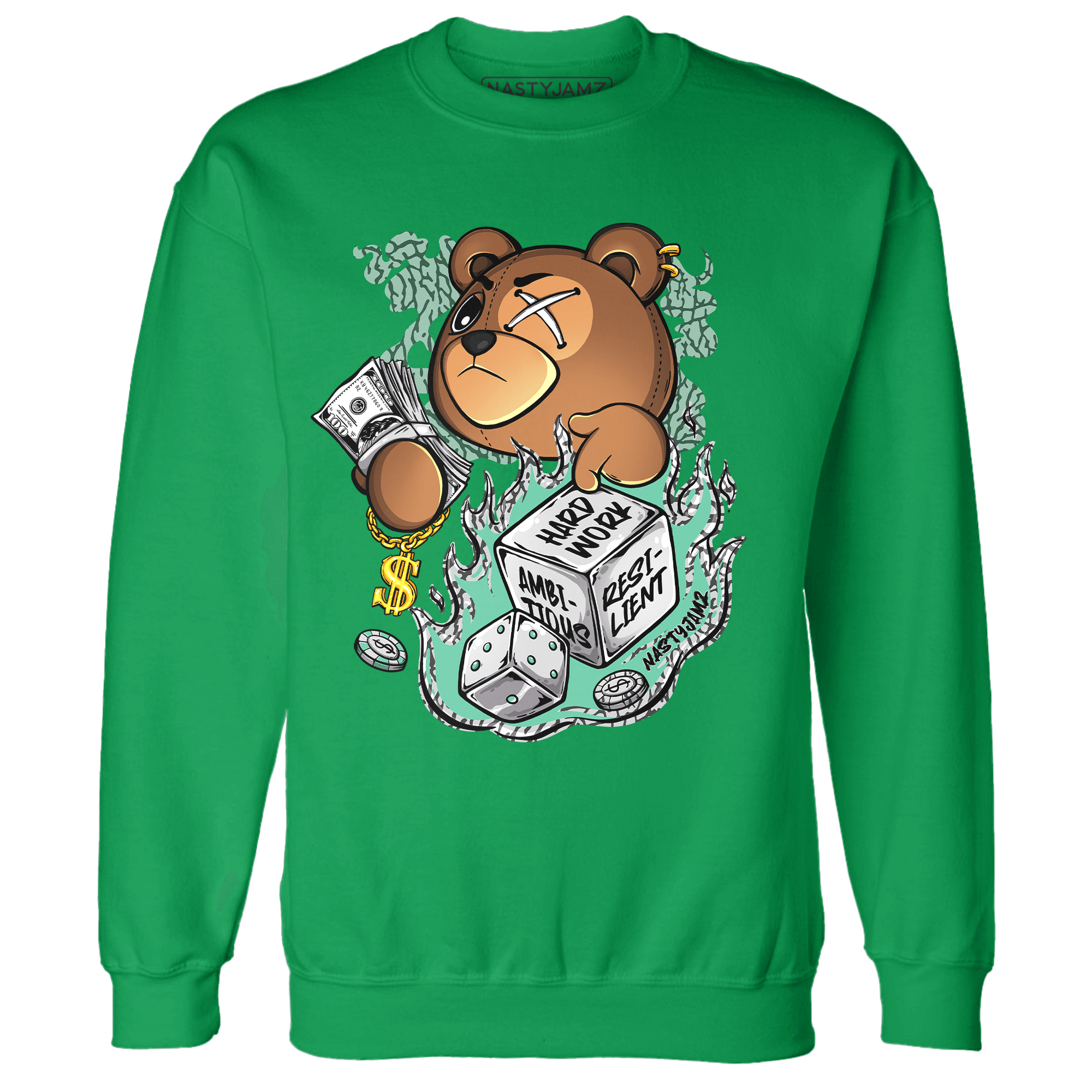Green Glow 3s Sweatshirt Match Hustle Casino BER - NastyJamz