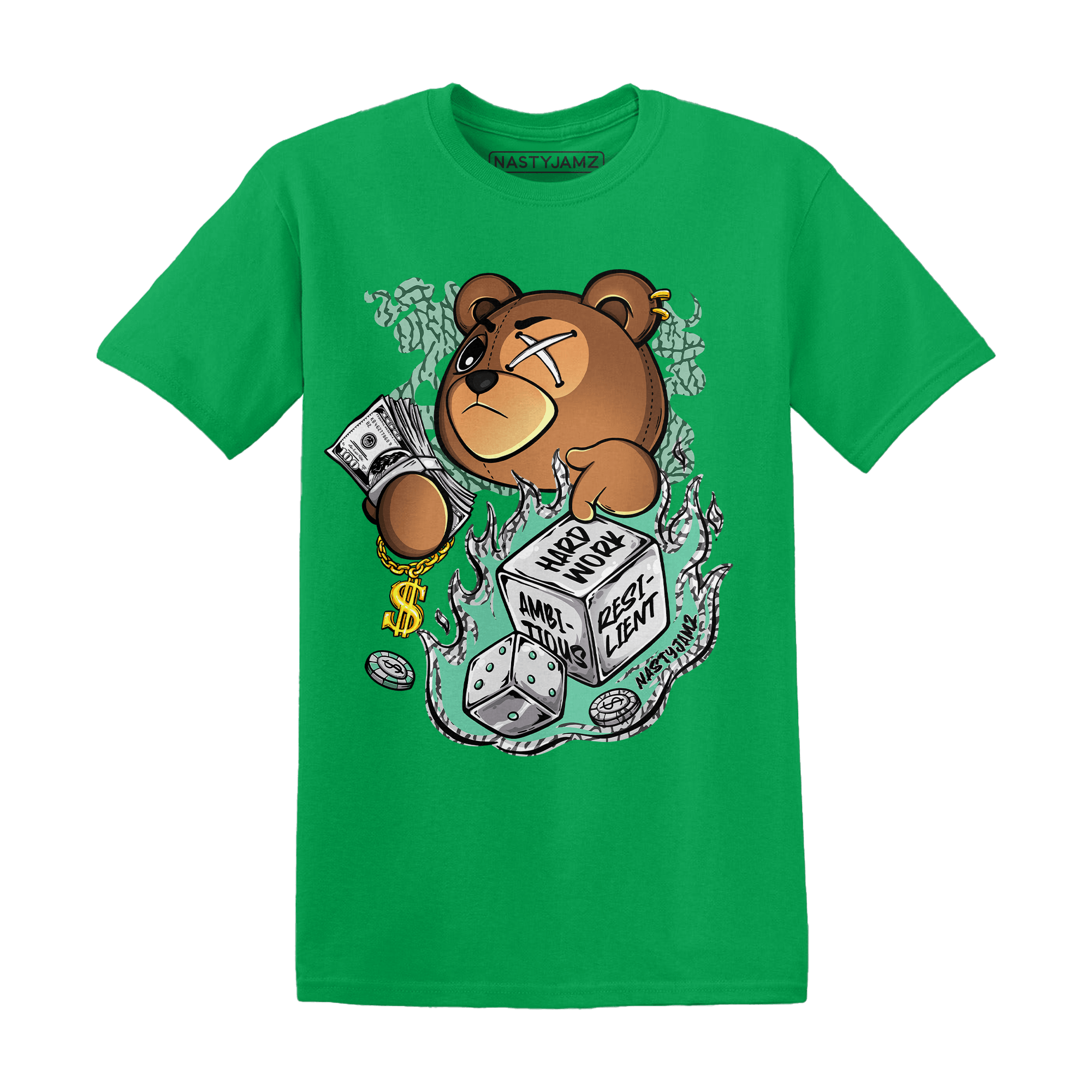 Green Glow 3s T Shirt Match Hustle Casino BER - NastyJamz