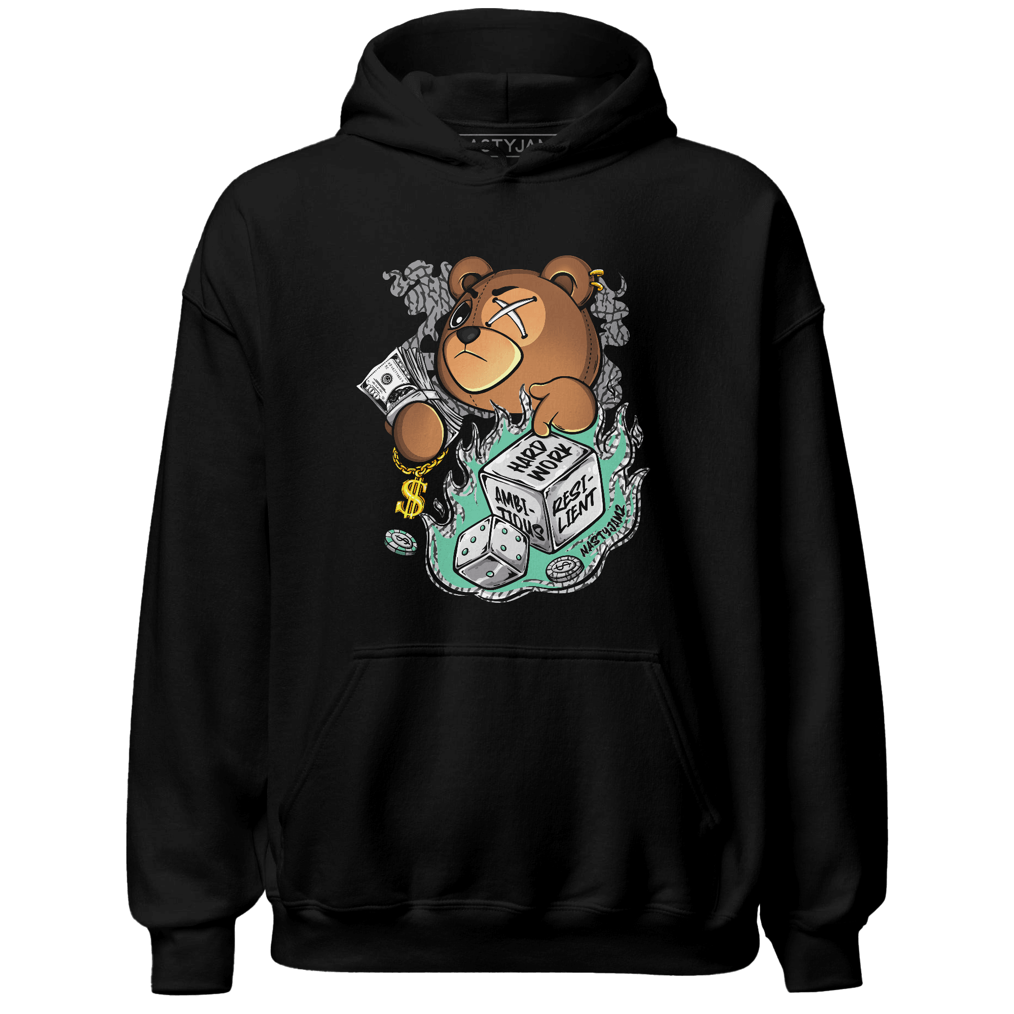 Green Glow 3s Hoodie Match Hustle Casino BER - NastyJamz