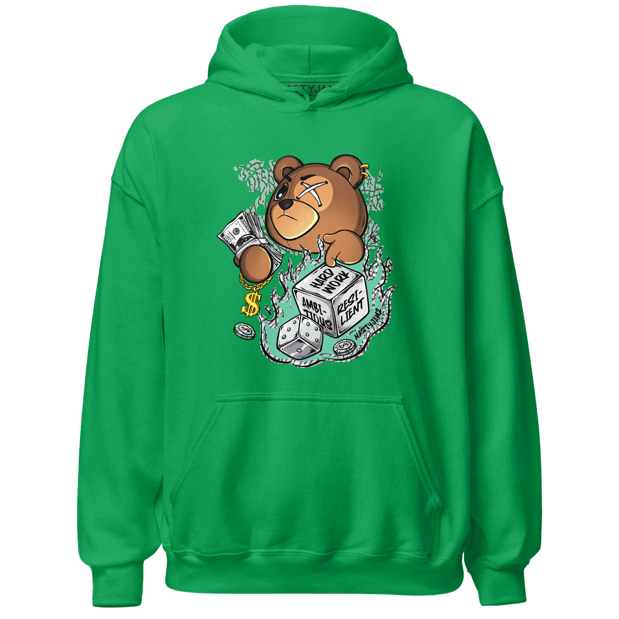 Green Glow 3s Hoodie Match Hustle Casino BER - NastyJamz