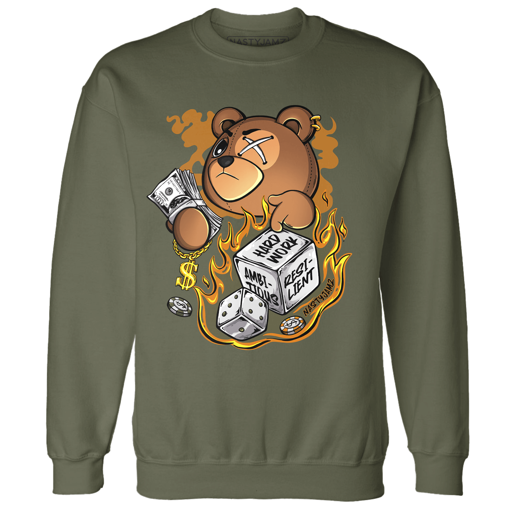 Olive 5s Sweatshirt Match Hustle Casino BER - NastyJamz
