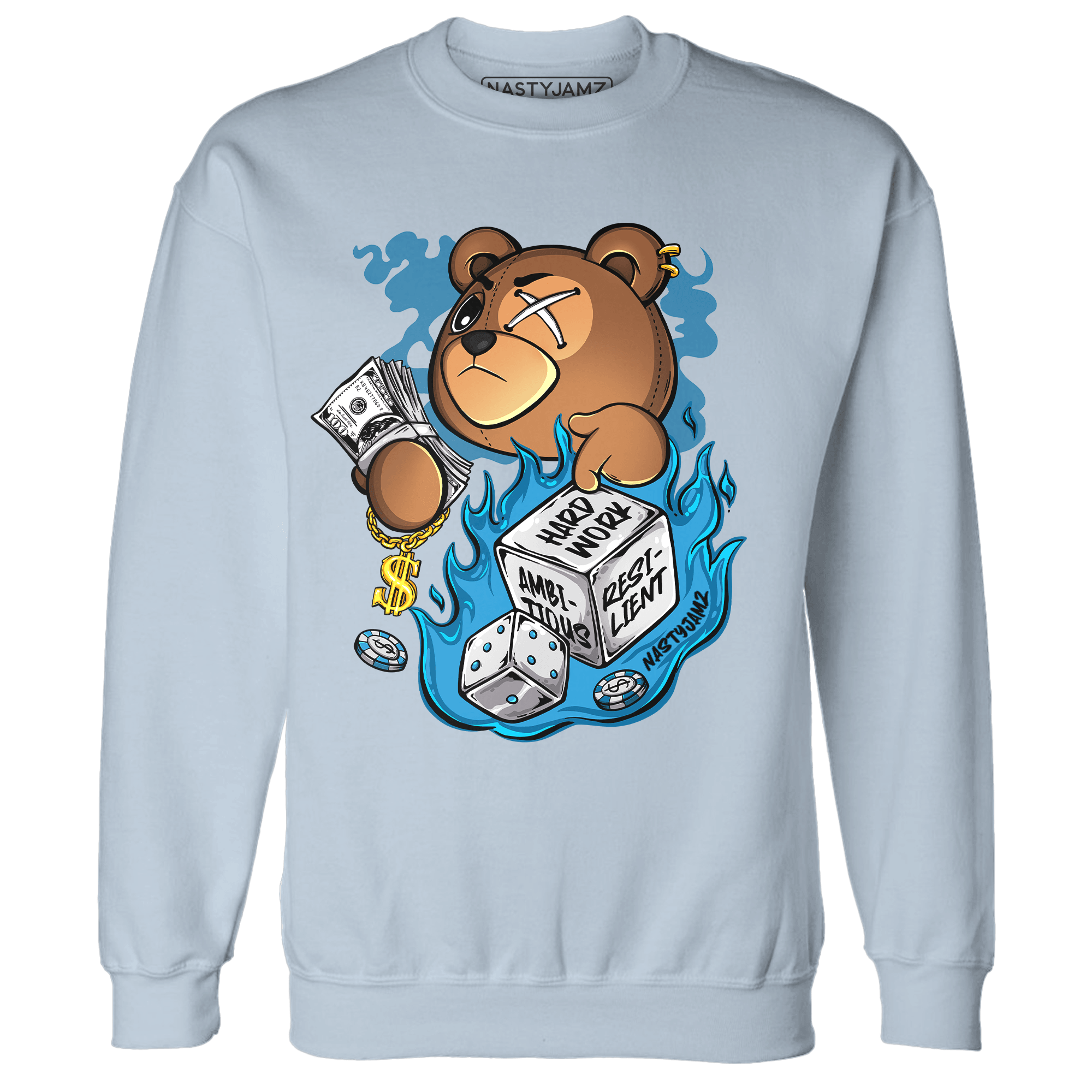 Powder Blue 9s Sweatshirt Match Hustle Casino BER - NastyJamz