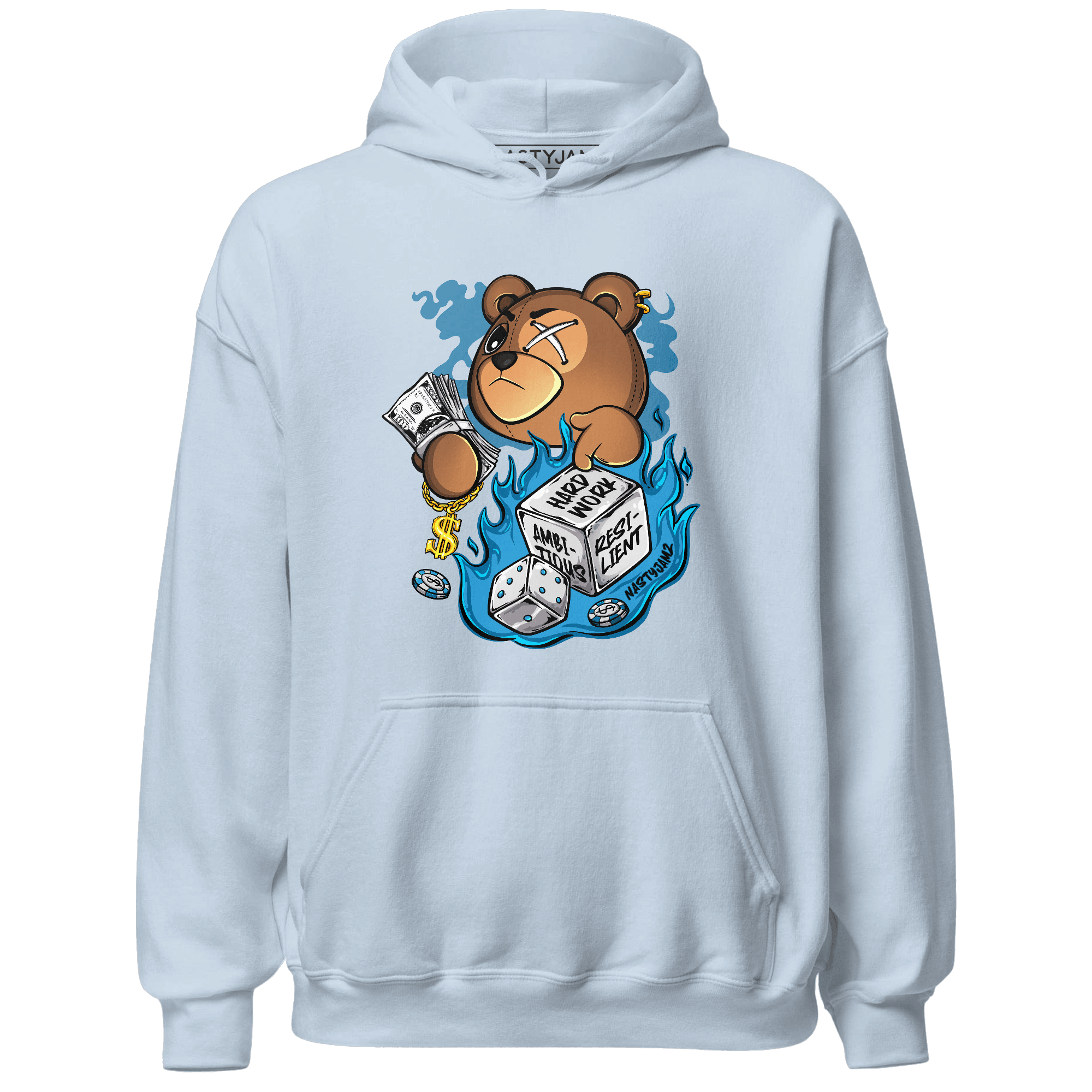 Powder Blue 9s Hoodie Match Hustle Casino BER - NastyJamz