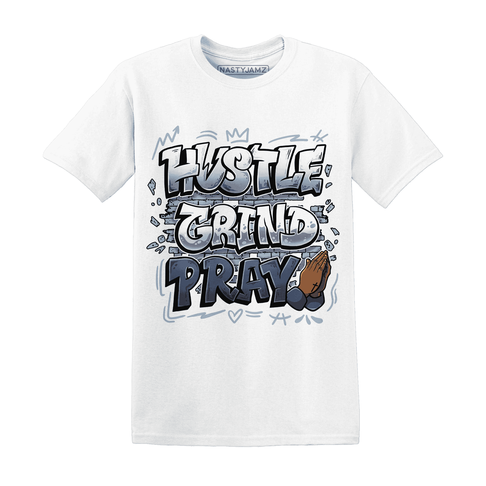 Mid Diffused Blue Grey 1s T Shirt Match Hustle Grind Pray - NastyJamz