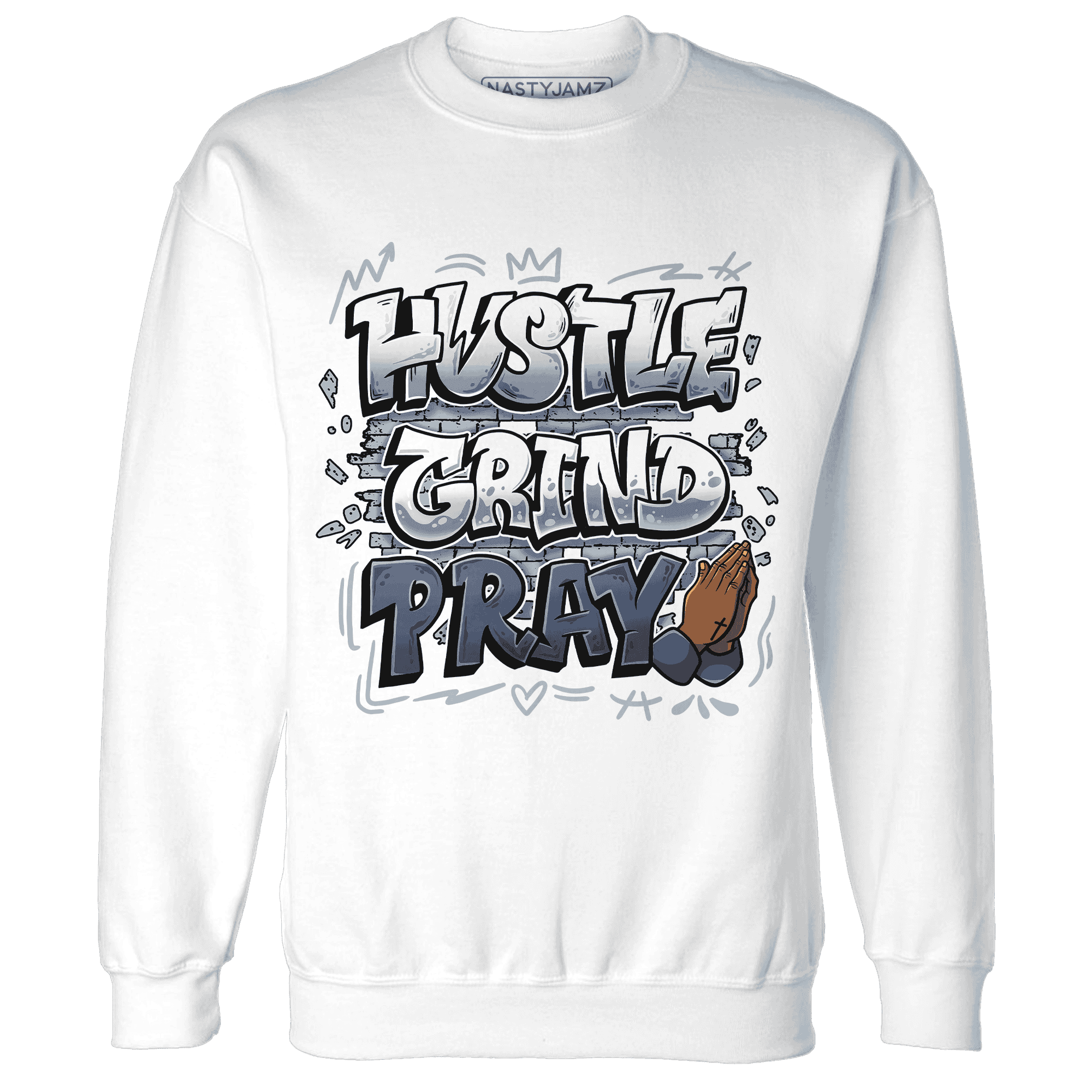 Mid Diffused Blue Grey 1s Sweatshirt Match Hustle Grind Pray - NastyJamz