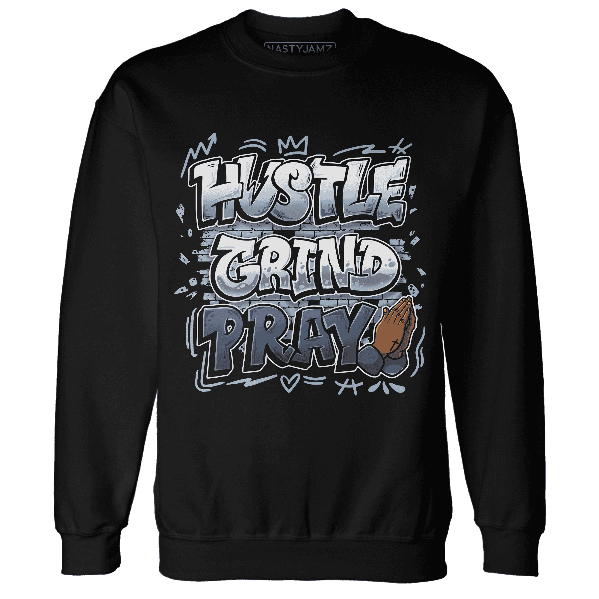 Mid Diffused Blue Grey 1s Sweatshirt Match Hustle Grind Pray - NastyJamz